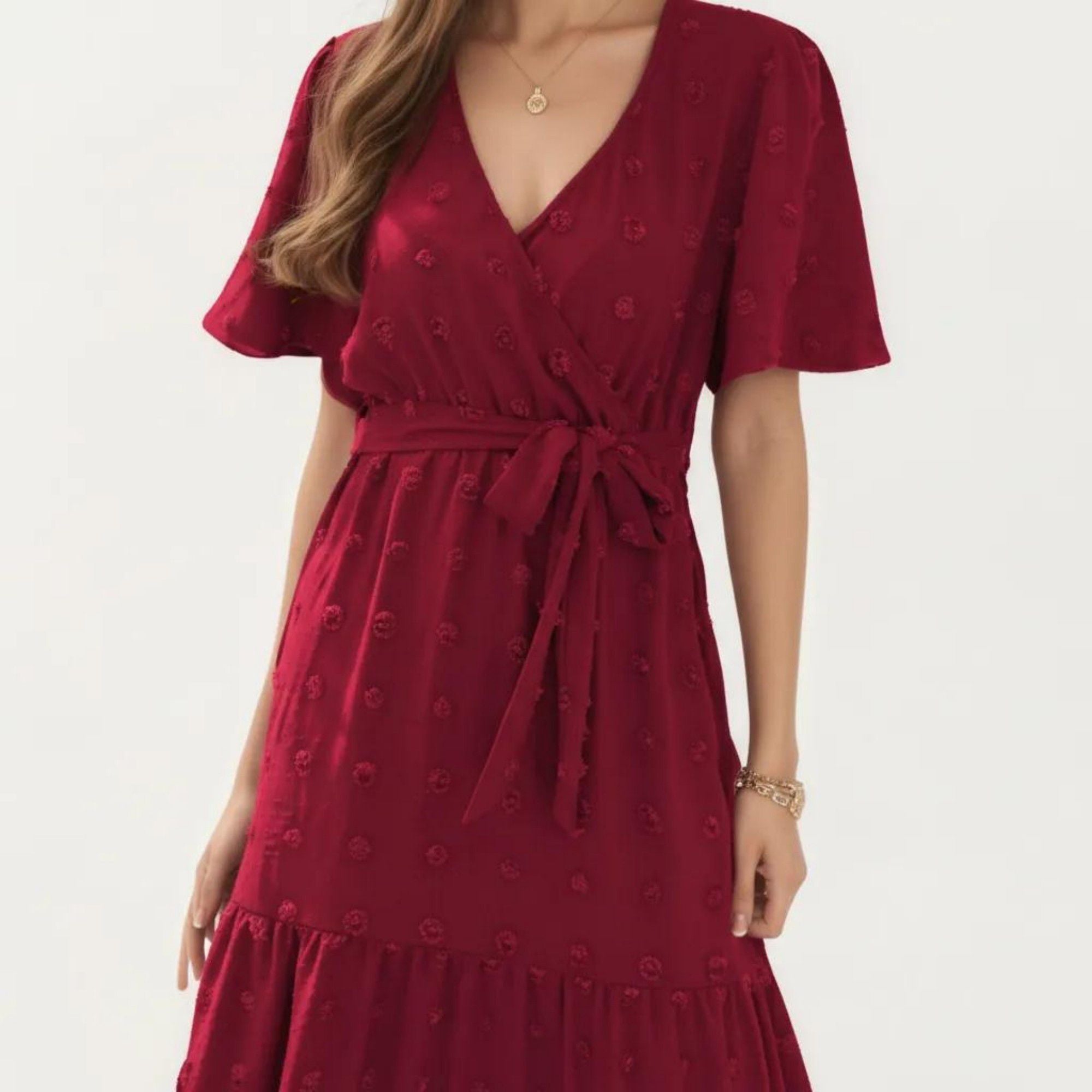 Anna-Kaci Women's Short Sleeve Maxi Dress with Wrap Front Waist Tie and Tiered Skirt