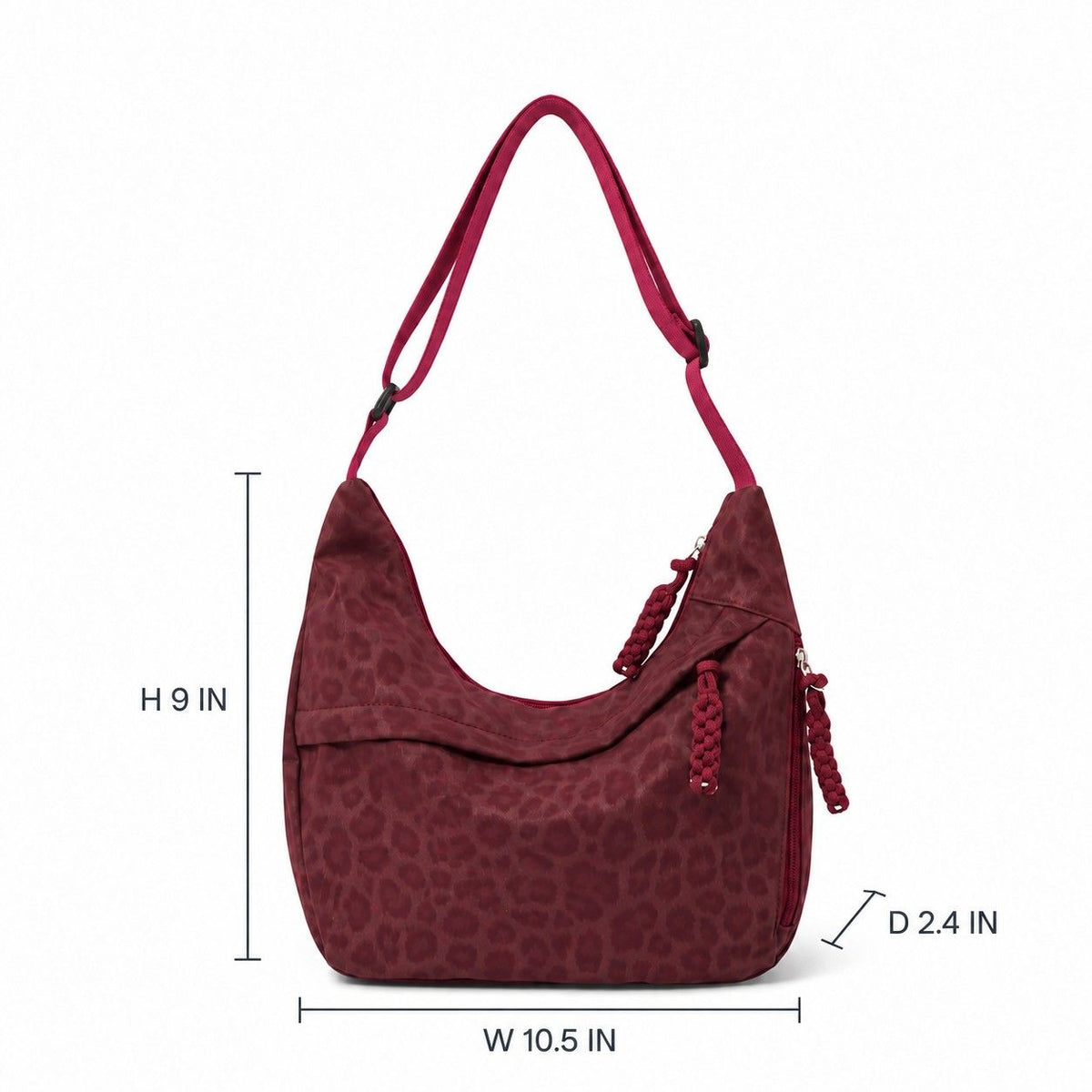 Leopard Faux Suede Hobo Crossbody Bag with Adjustable Strap and Zip Closure
