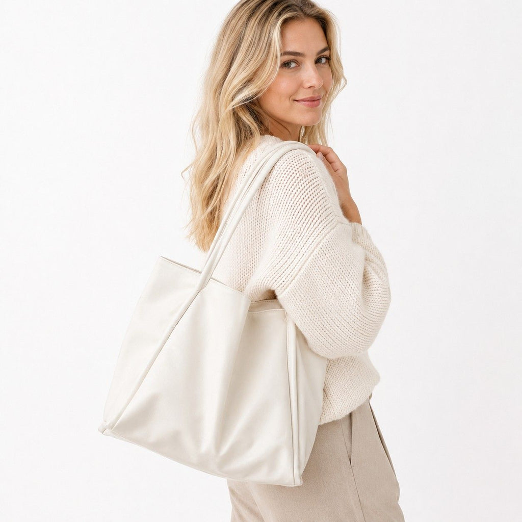 Large Faux Leather Tote Bag with Double Shoulder Straps and Magnetic Closure