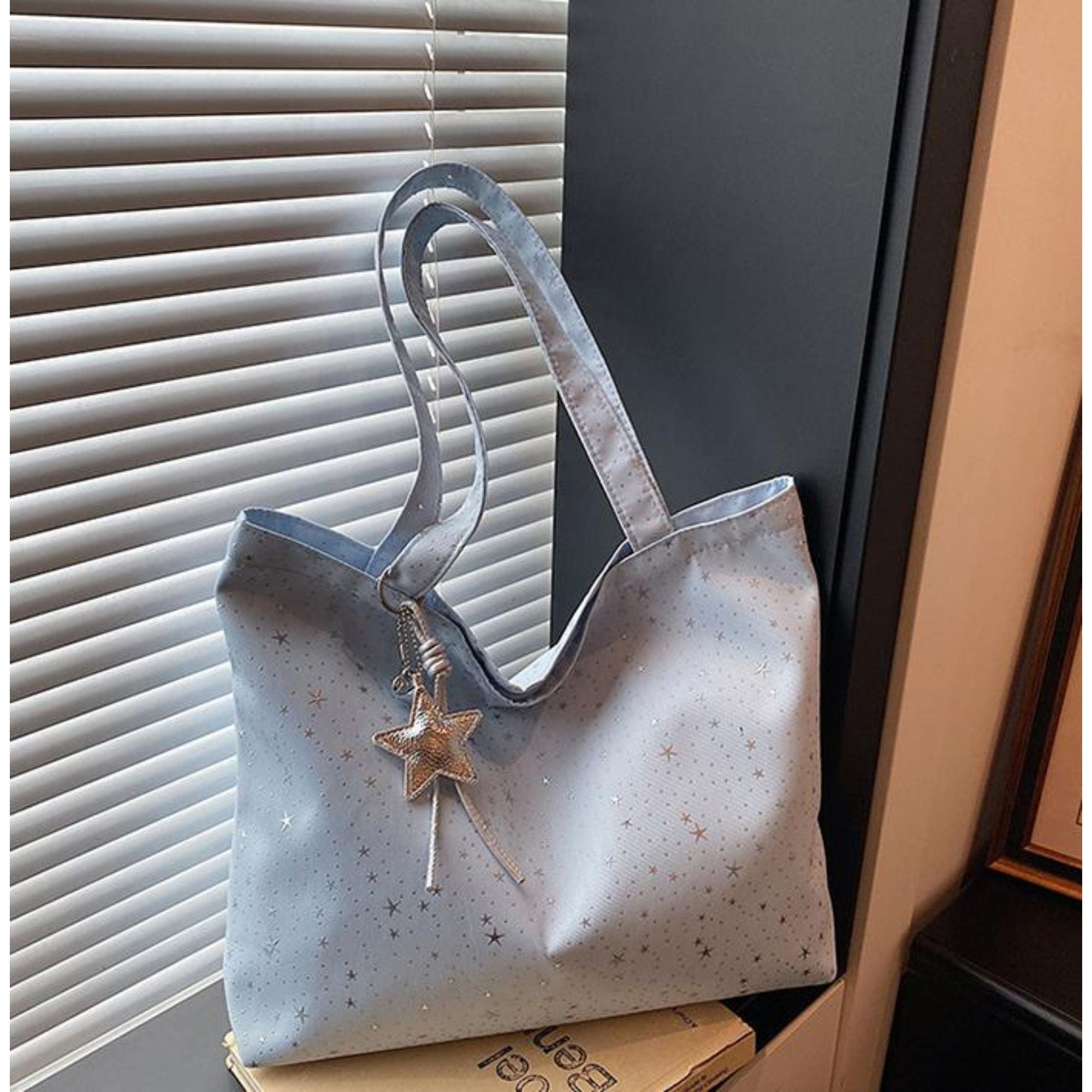Star Print Canvas Tote Bag Large Capacity Casual Shoulder Bag