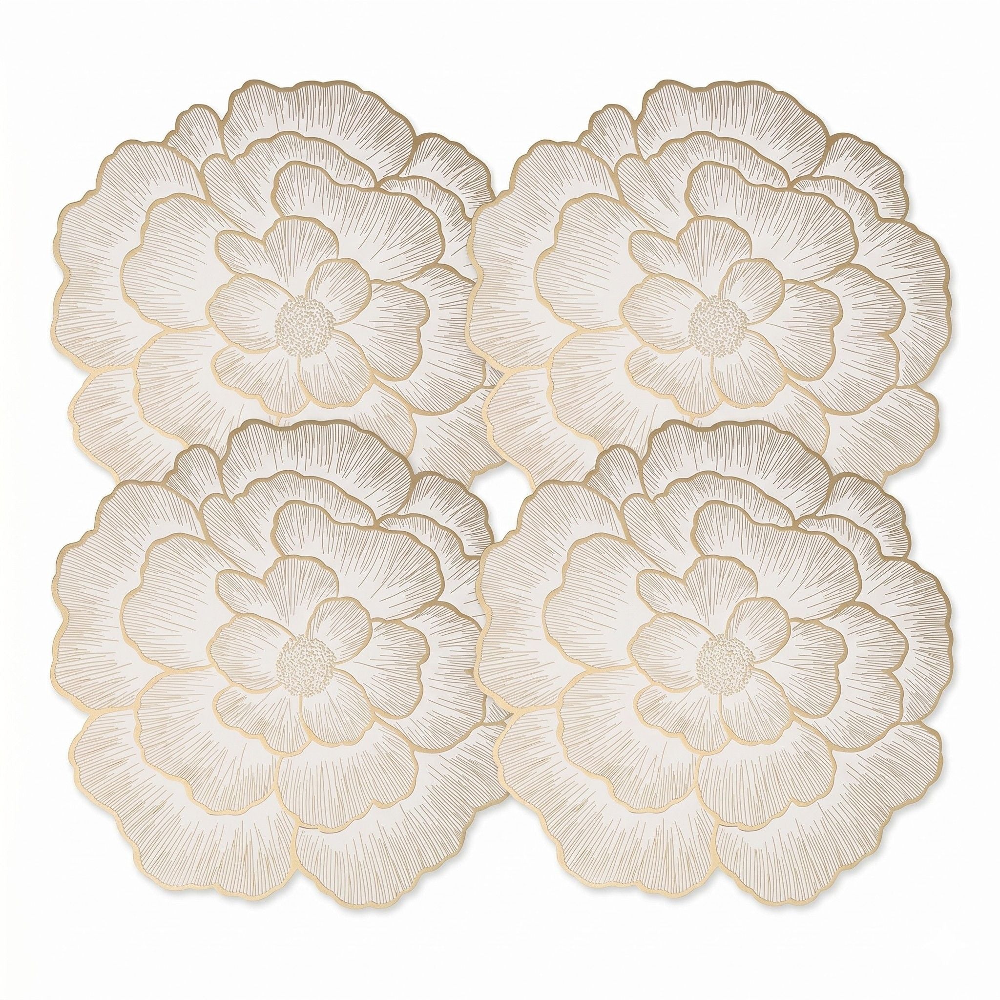4 Pack Floral Round PVC Placemats Gold Trim Washable Heat Resistant Table Mats