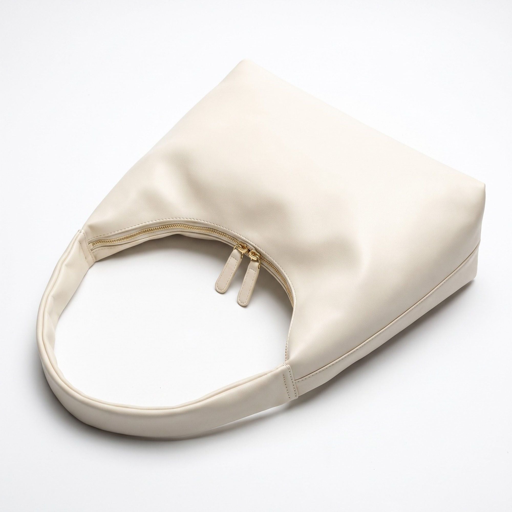 Large Hobo Shoulder Bag with Double Zipper Closure and Long Curved Handle 10.5x11x4.5in