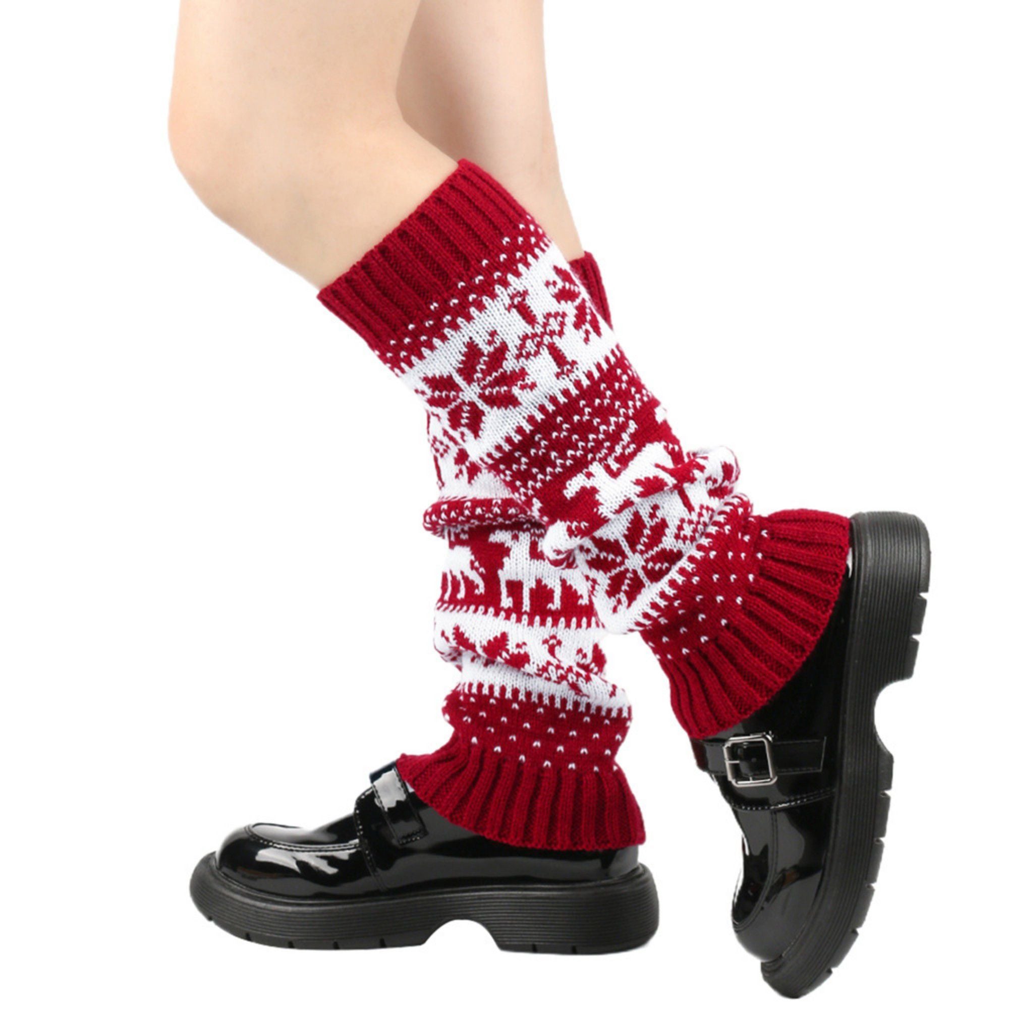 Anna-Kaci Fair Isle Knit Leg Warmers with Soft Stretch Ribbed Cuffs and Festive Patterned Design for Cozy Winter Layering
