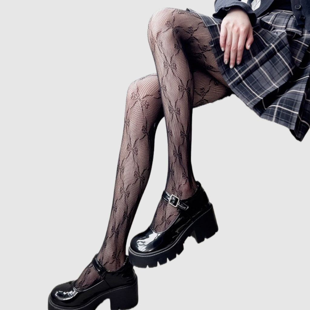 Anna-Kaci Women's 3-Piece Set Bow Pattern Mesh Tights with Soft Stretch Knit, Intricate Allover Detail, and Sheer Finish
