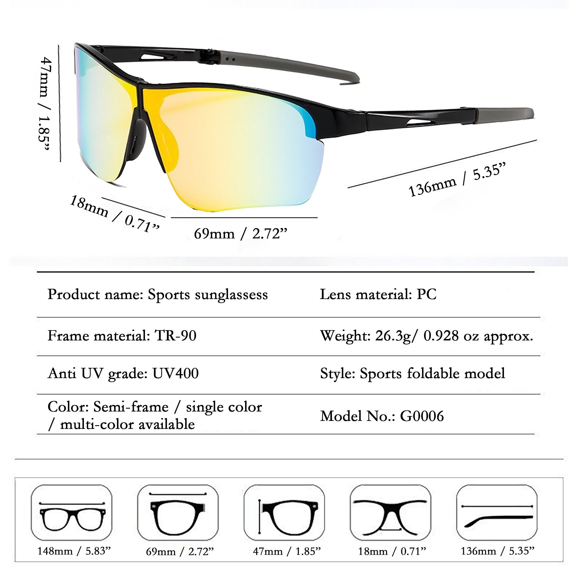 Anna-Kaci Active Women's Foldable Color-Changing UV-Protect Outdoor Sports Running Sunglasses
