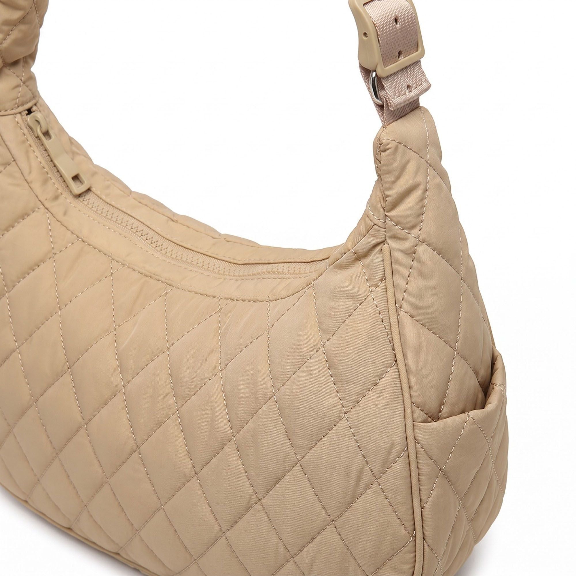 Quilted Hobo Shoulder Bag with Adjustable Strap and Side Pockets 13.5x5.5x9in