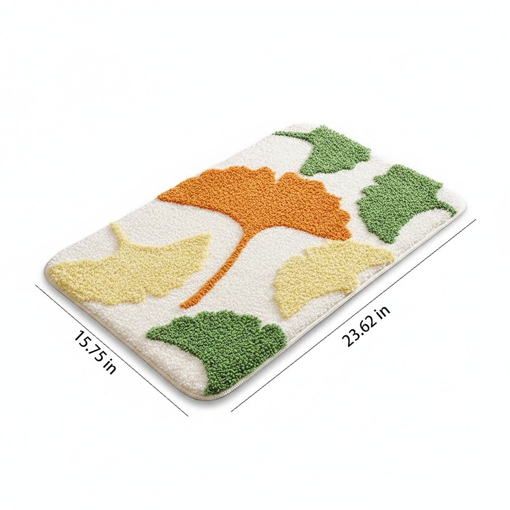 Tufted Floor Mat with Leaf Pattern Non Slip Backing Soft Plush Decorative Indoor Entryway Bathroom Rug