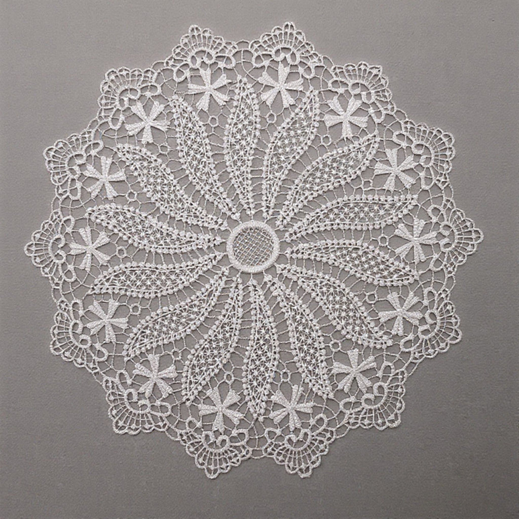 4 Set Round Crochet Lace Placemats with Floral Pattern 11.8 in