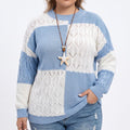 Plus Size Colorblock Pointelle Crewneck Sweater