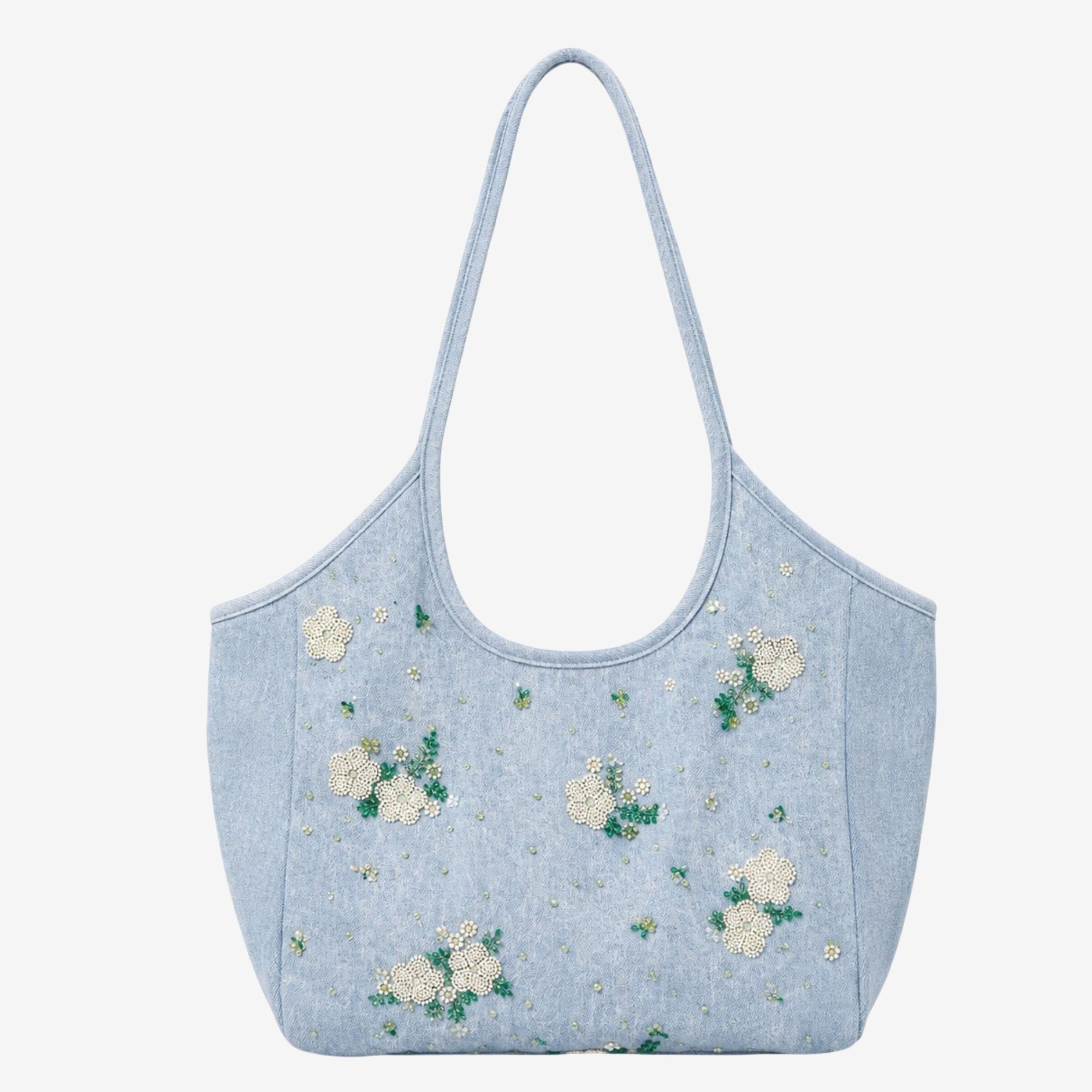 Embroidered Denim Tote Bag for Women, Casual Everyday Carry
