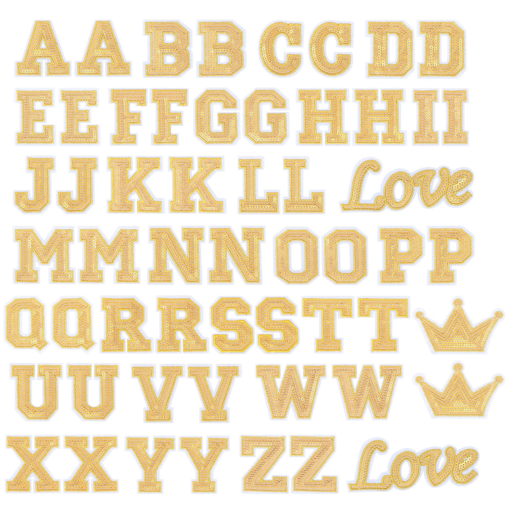 56 PCS Sequin Letter Iron On Patches A-Z Alphabet Varsity Letter Sewing Repair Preppy Glitter Hot-fix for Bag Shoes DIY Supplies