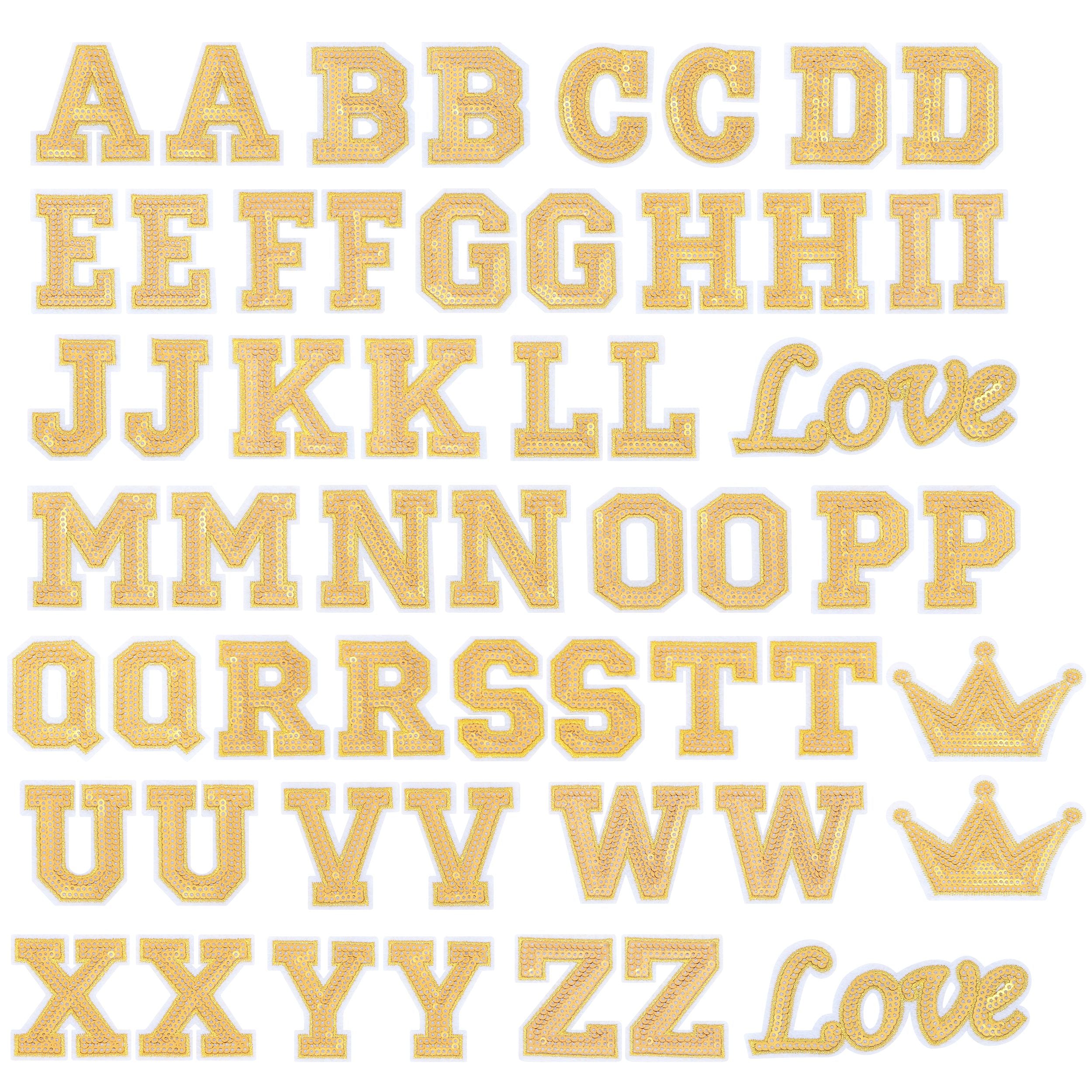 56 PCS Sequin Letter Iron On Patches A-Z Alphabet Varsity Letter Sewing Repair Preppy Glitter Hot-fix for Bag Shoes DIY Supplies