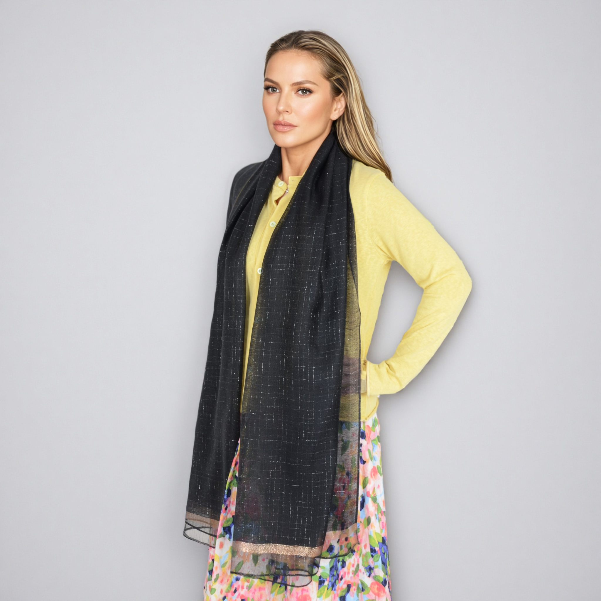 Anna-Kaci Women's Lightweight Sheer Scarf with Subtle Metallic Thread Detail Elegant Long Wrap Accessory
