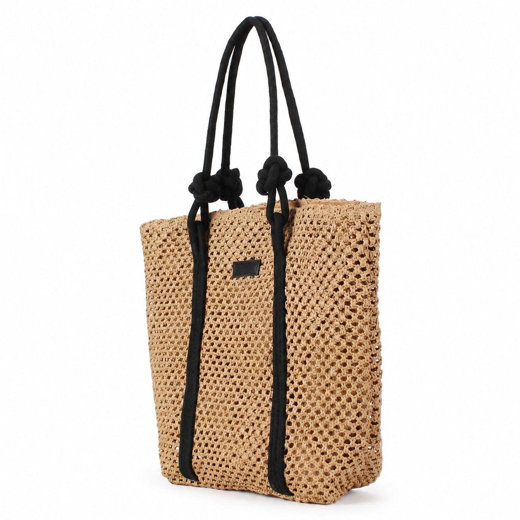 Woven Straw Beach Tote Bag Large Capacity Summer Shoulder Carryall with Contrast Straps