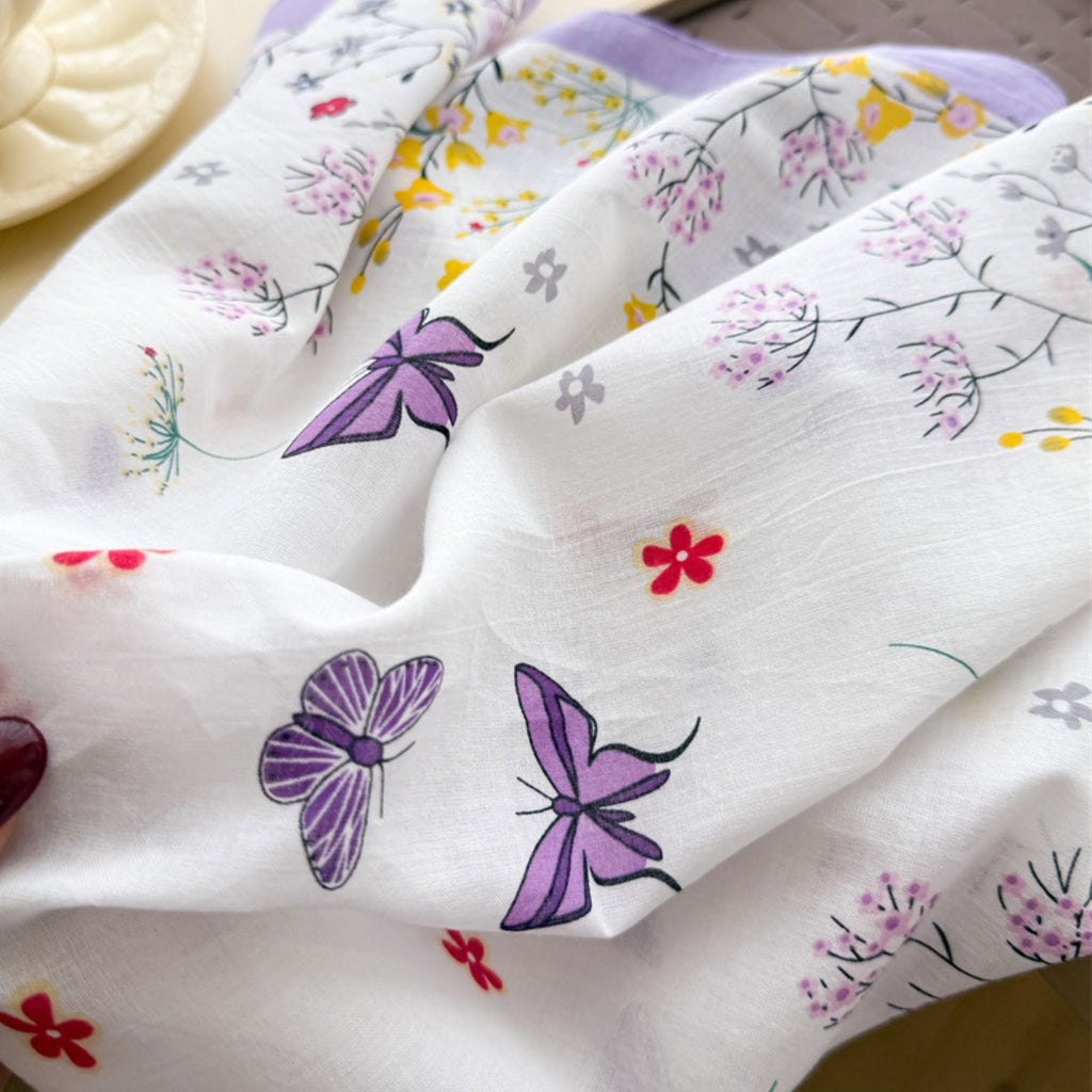 Pure Cotton Butterfly Floral Print Square Scarf Lightweight Fashion Neck Hair Scarf 25.5¡Á25.5 Inches