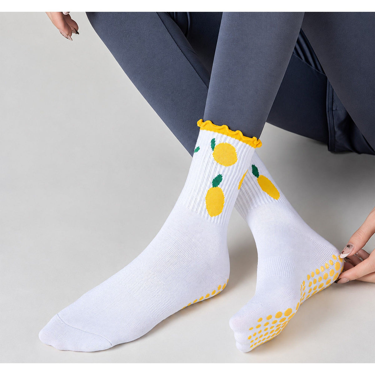 Non Slip Grip Crew Socks 3 Pair Pack Ruffle Cuff Novelty Pattern