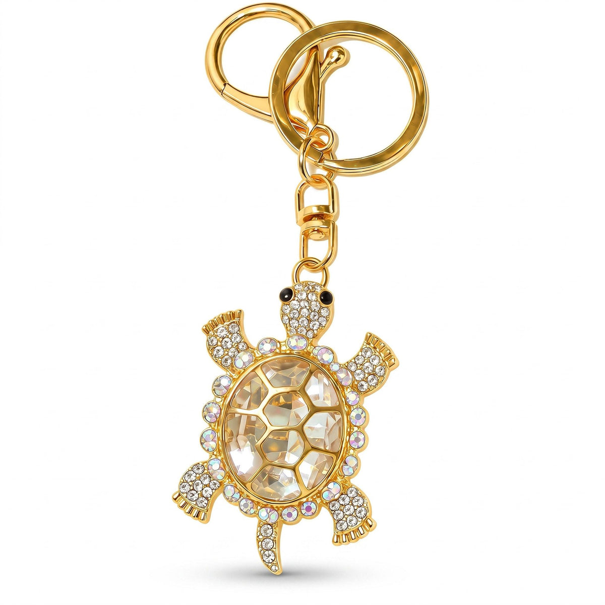 Turtle Crystal Keychain Bag Charm with Lobster Clasp and Key Ring