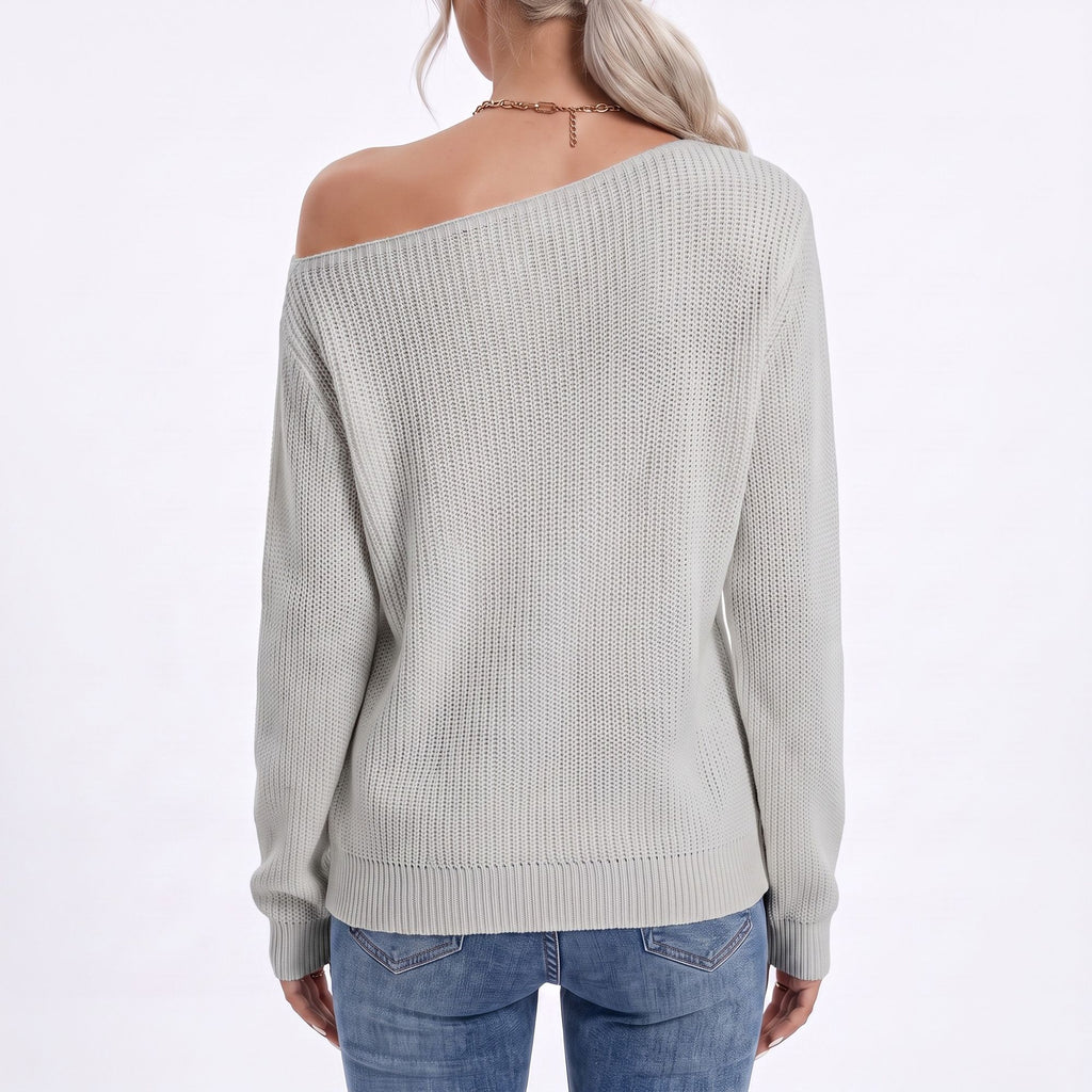 Oversized Off Shoulder Long Sleeve Knit Pullover Sweater