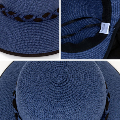 Anna-Kaci Women's Wide Brim Straw Hat with Braided Band and Contrast Bow Detail