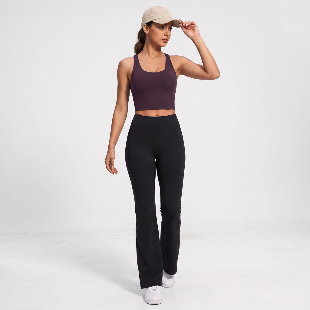 High Waist Flare Yoga Pants with Contour Seams Full Length Fitted Workout Leggings for Gym