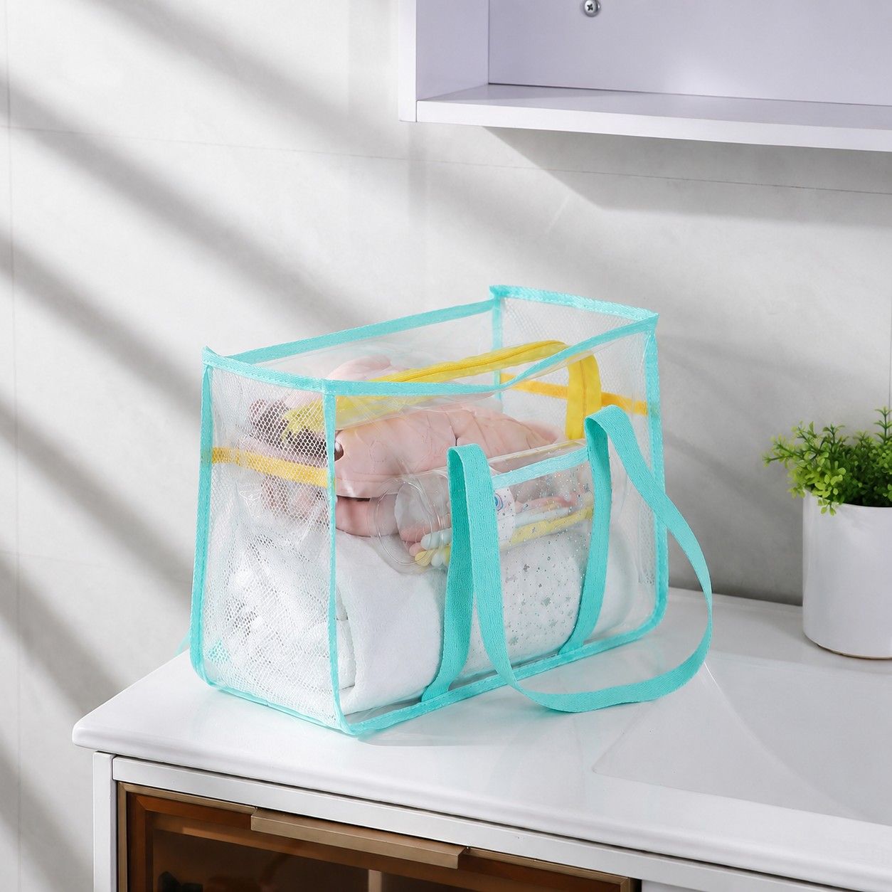 Clear PVC Beach Tote Bag with Front Pocket and Shoulder Handles
