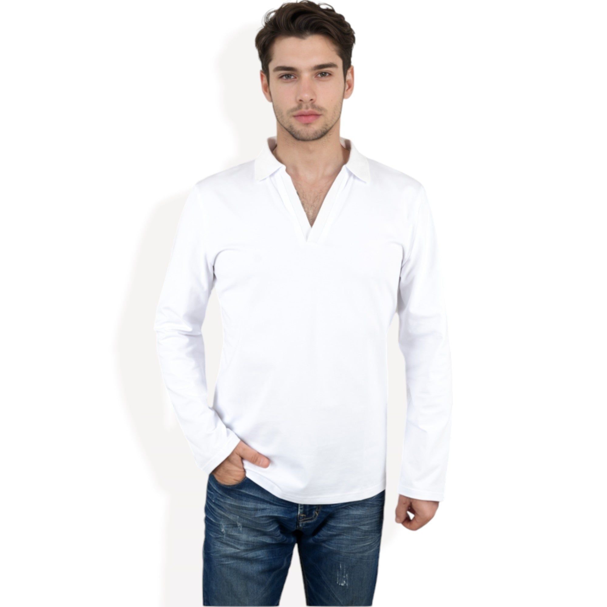 Anna-Kaci Men's Long Sleeve Polo Shirt with Spread Collar and Relaxed Fit