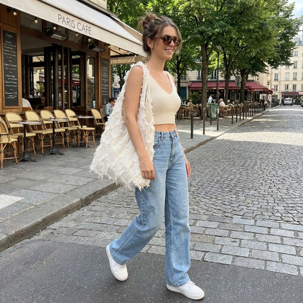 Fringe Hobo Tote Bag with Textured Design and Shoulder Handle