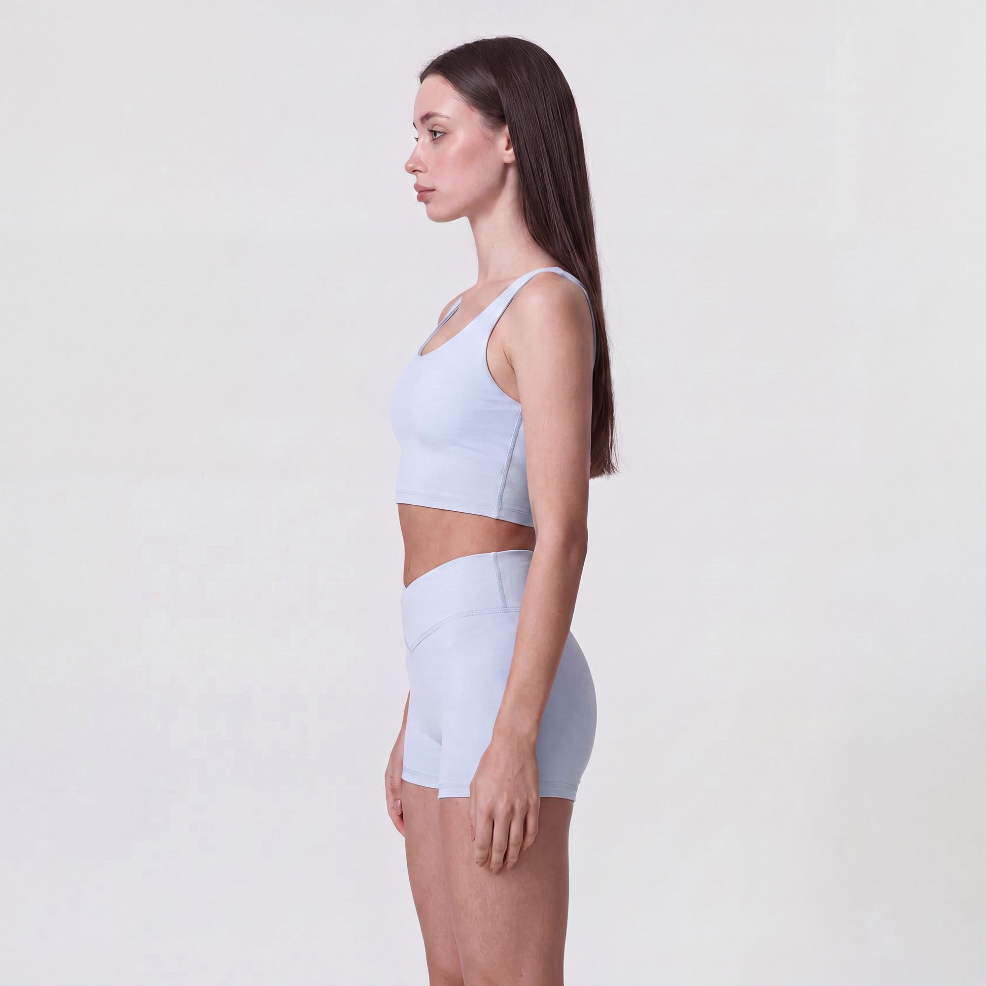High Waist Crossover Athletic Shorts with Smooth Stretch Fabric and Fitted Biker Short Length