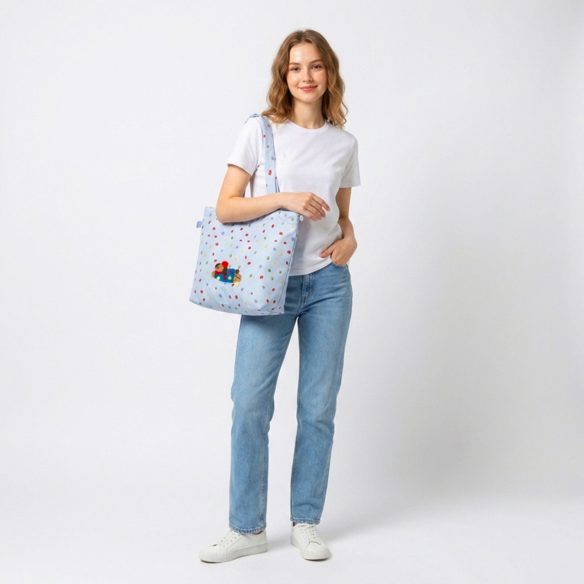 Polka Dot Tote Bag Shoulder Bag with Interior Zipper Pocket