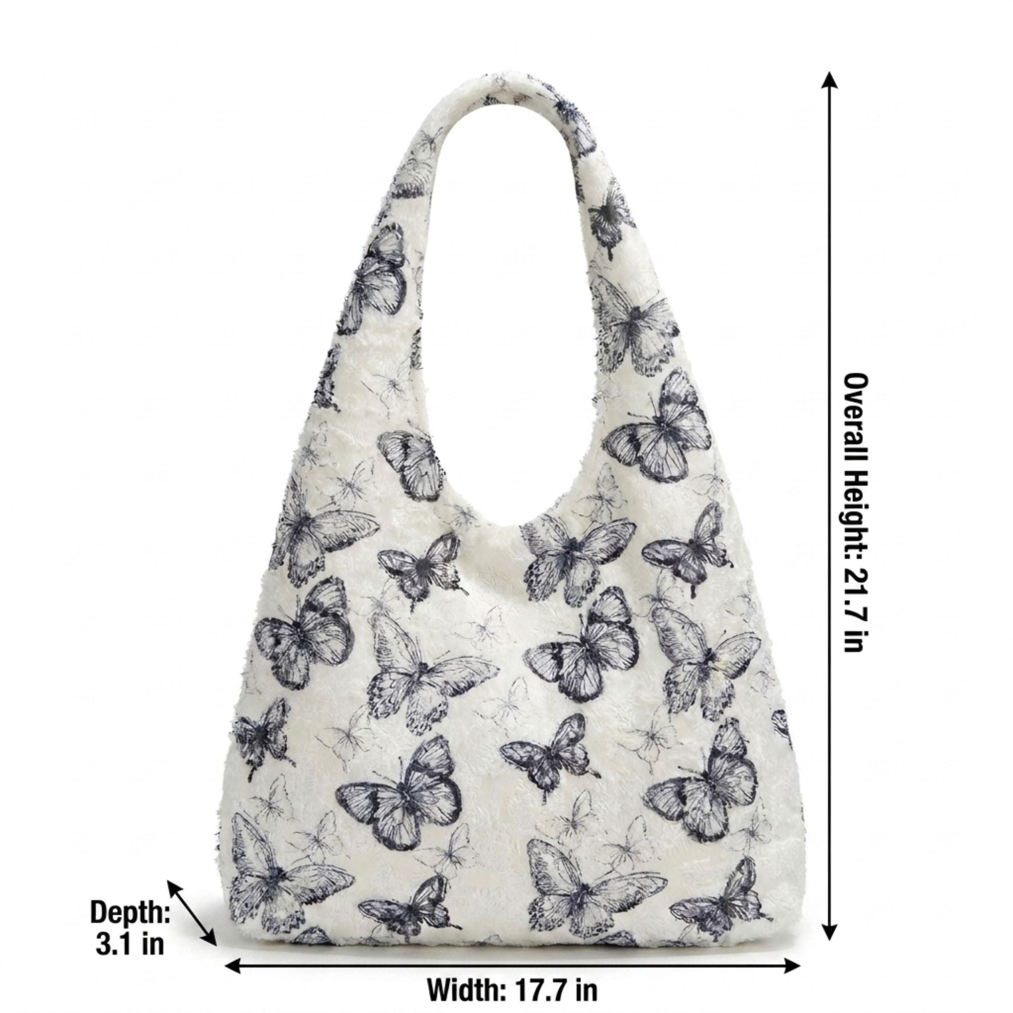 Butterfly Print Hobo Tote Bag with Lace Texture and Shoulder Handle