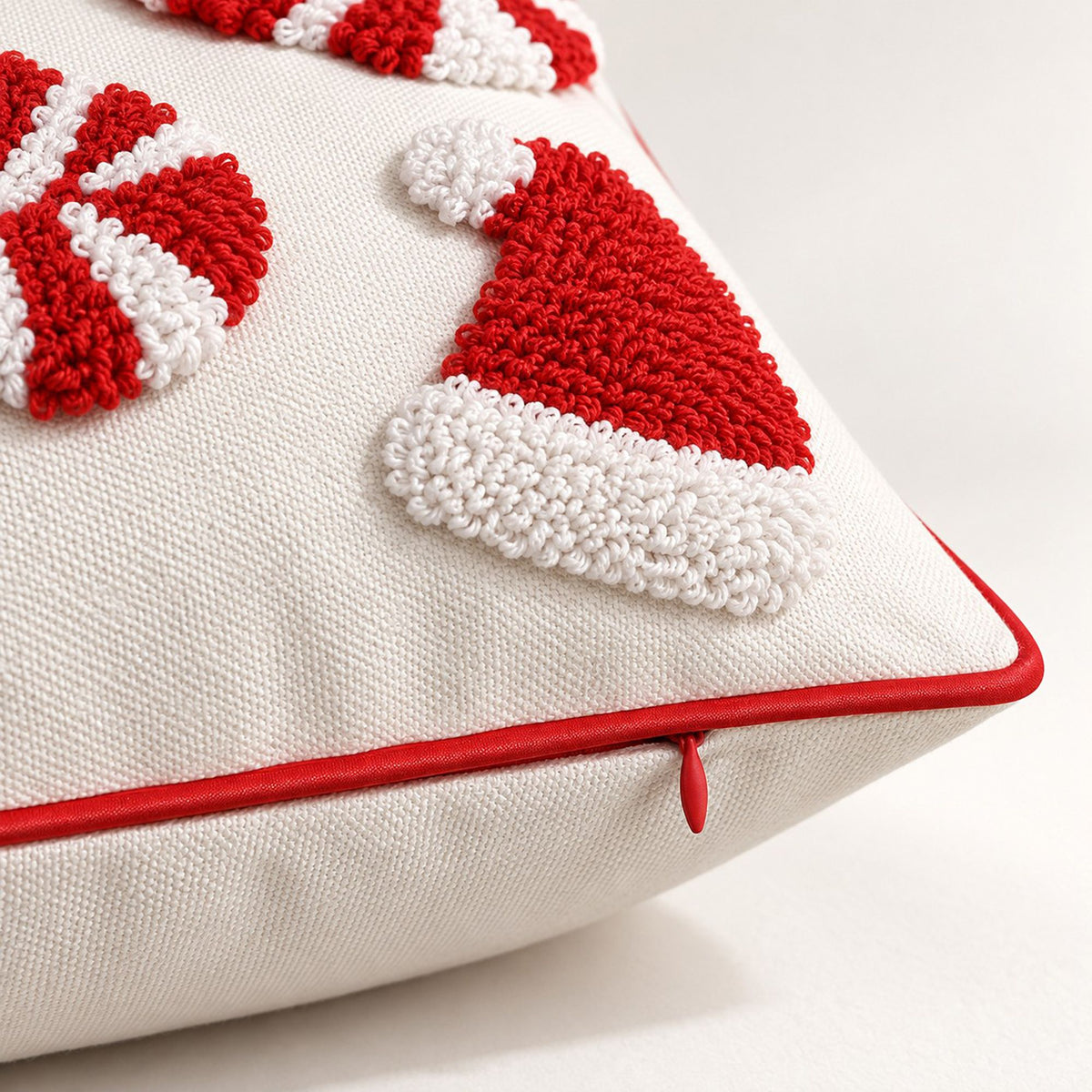 Christmas Santa Hat and Mitten Tufted Throw Pillow Cover