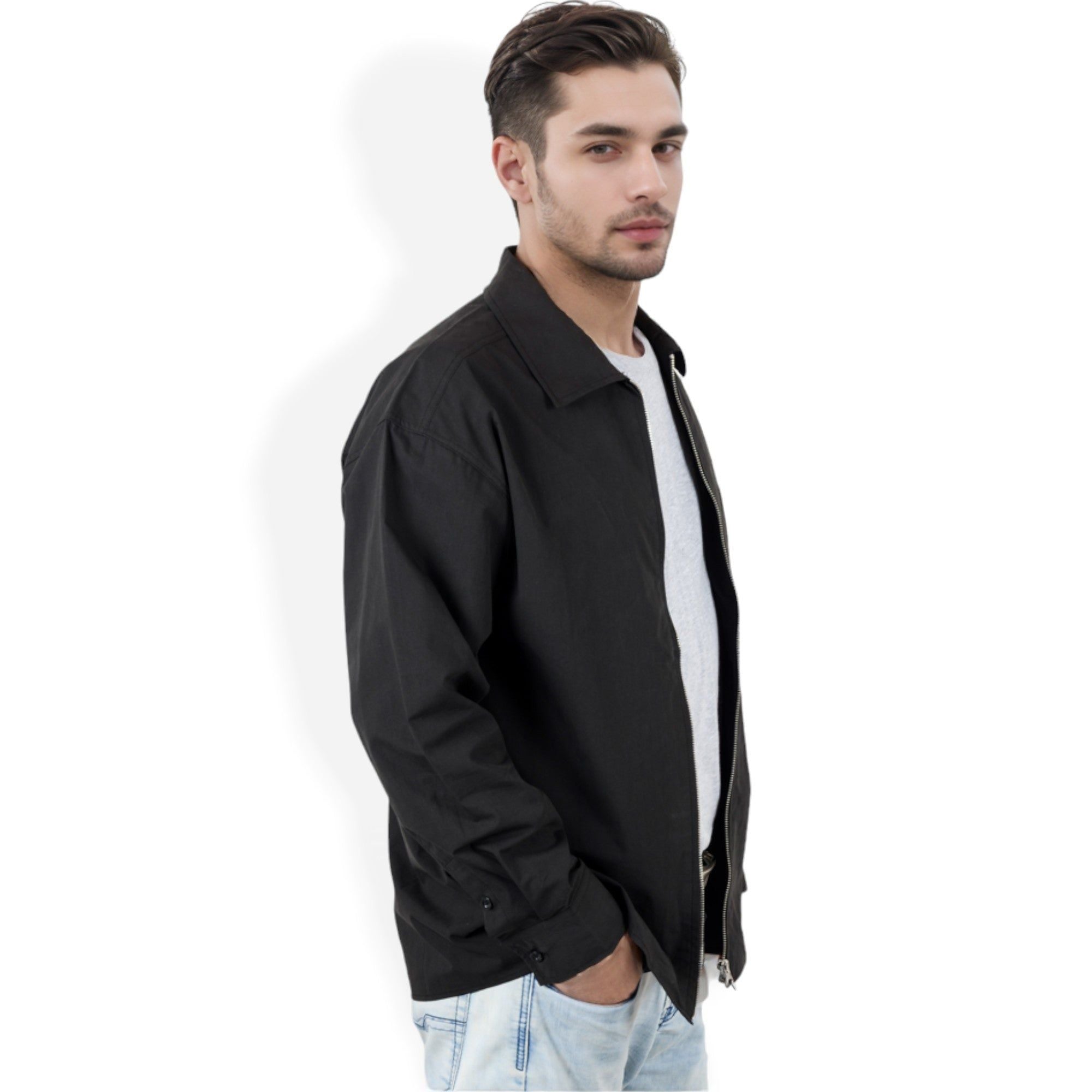Anna-Kaci Men's Lightweight Zip-Up Jacket with Front Pocket and Classic Collar