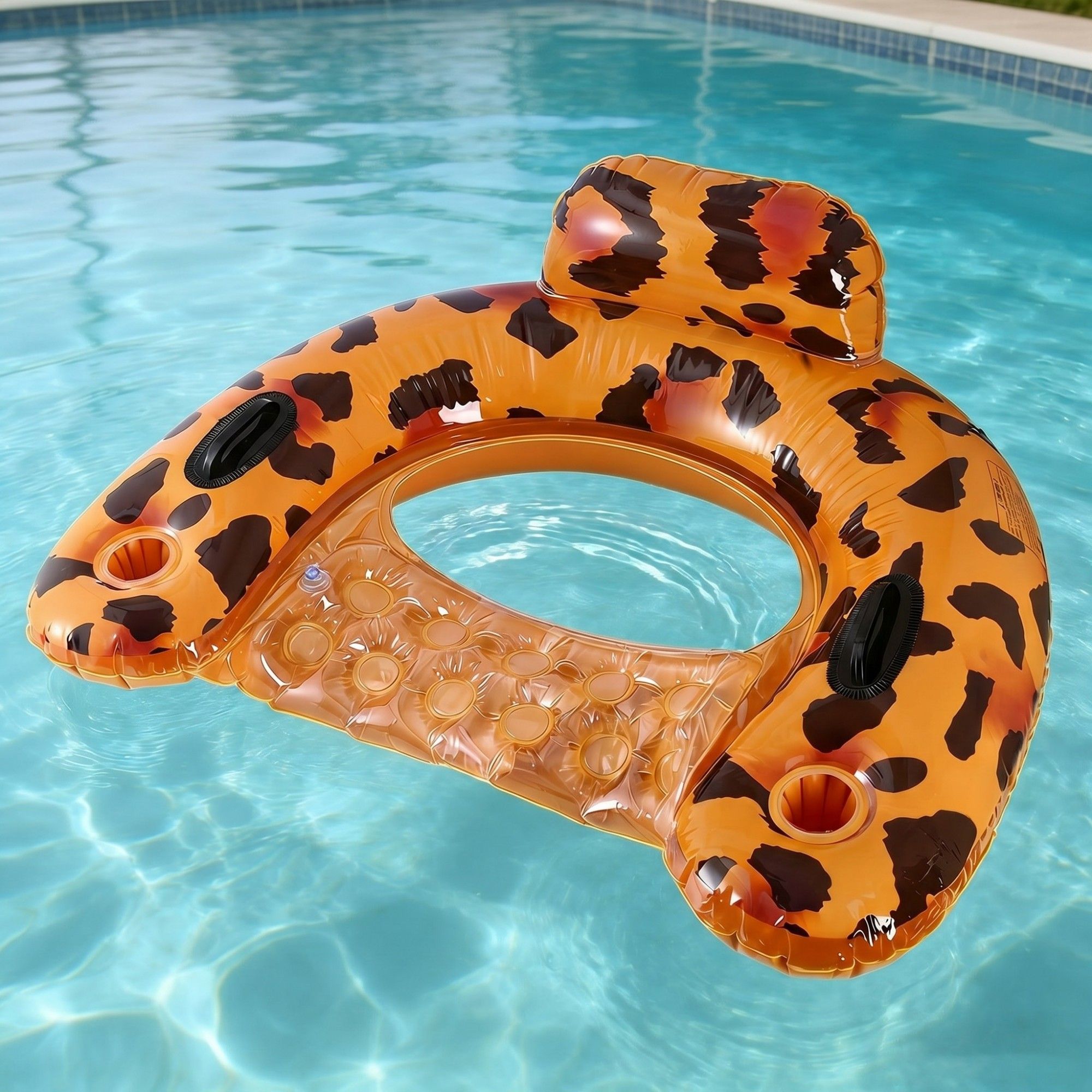 Cow Print Inflatable Pool Float Lounge Chair with Headrest Cup Holder and Handles Durable PVC Float 39.4x43.3in