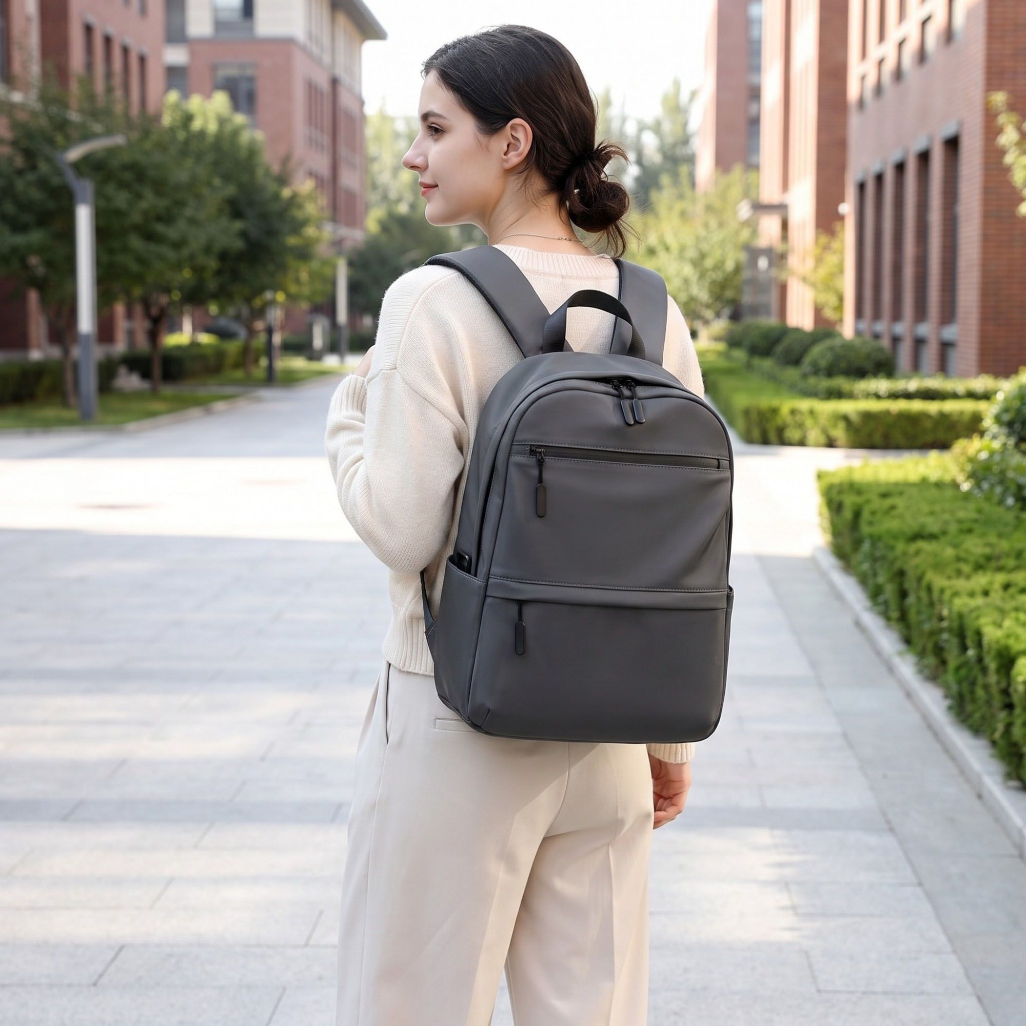 Multi-Pocket Commuter Backpack with Padded Shoulder Straps, Front Zip Pockets and Top Handle