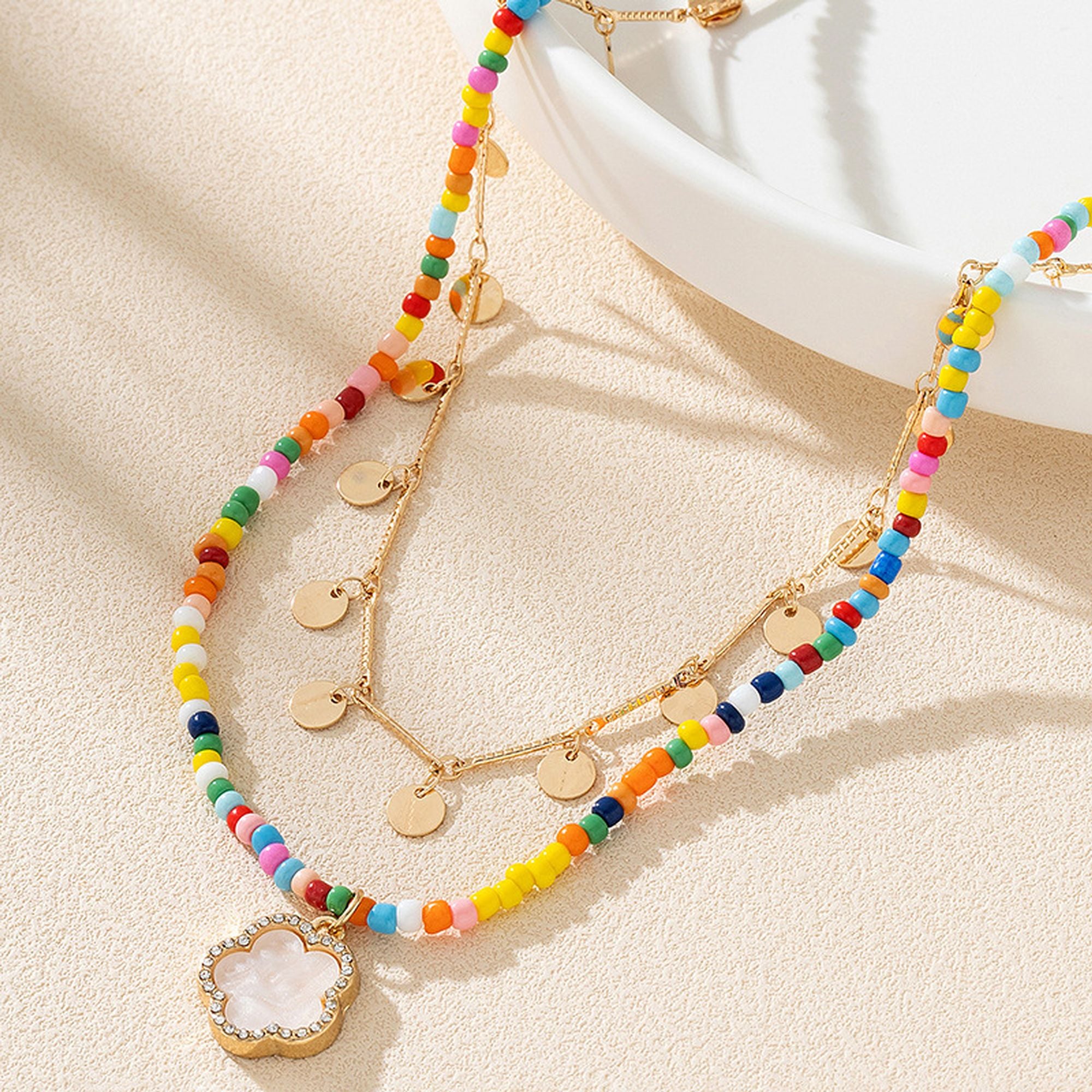 Women's Layered Beaded & Chain Necklace Set