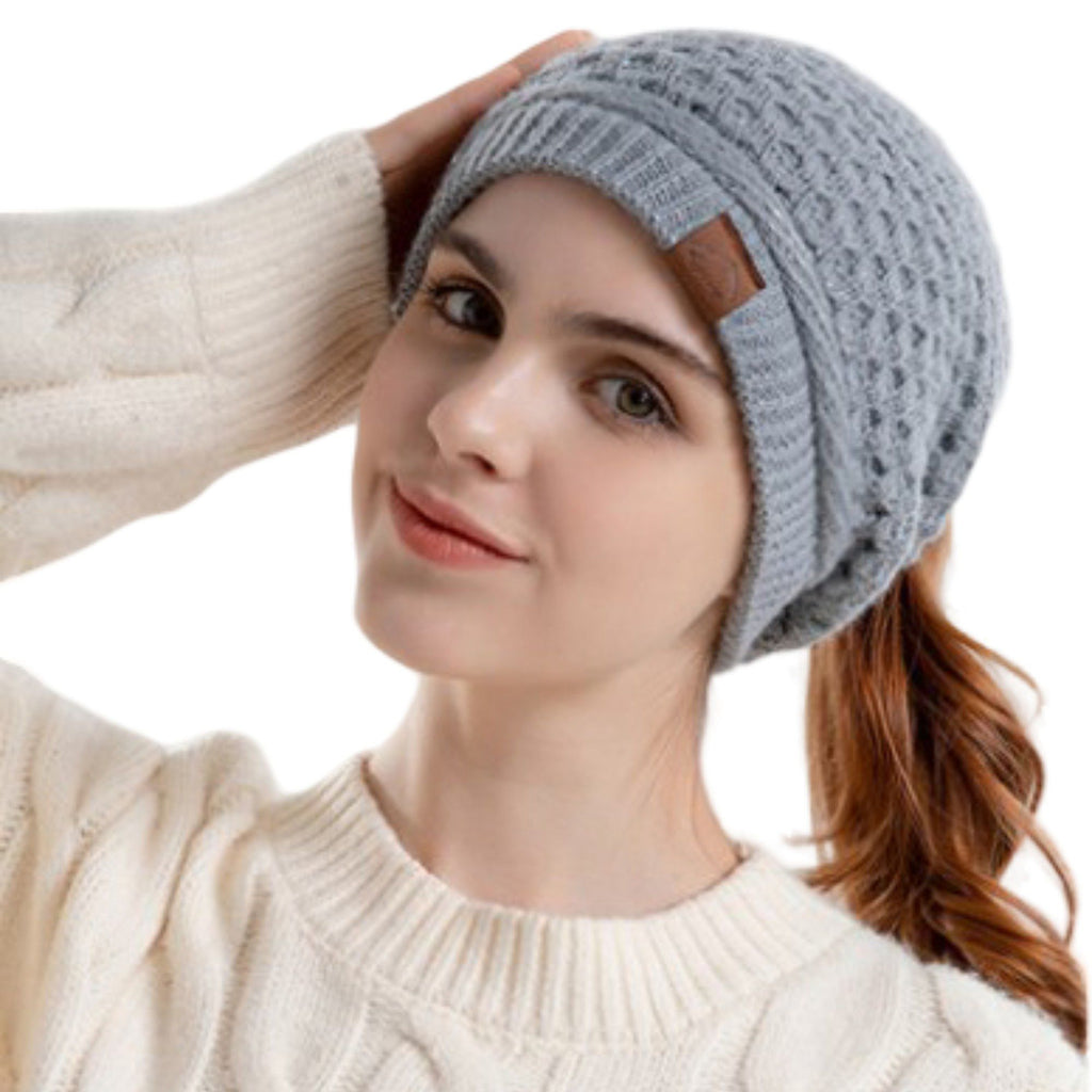 Anna-Kaci Womens Knit Beanie Hat with Ponytail Opening Soft Slouchy Winter Cap