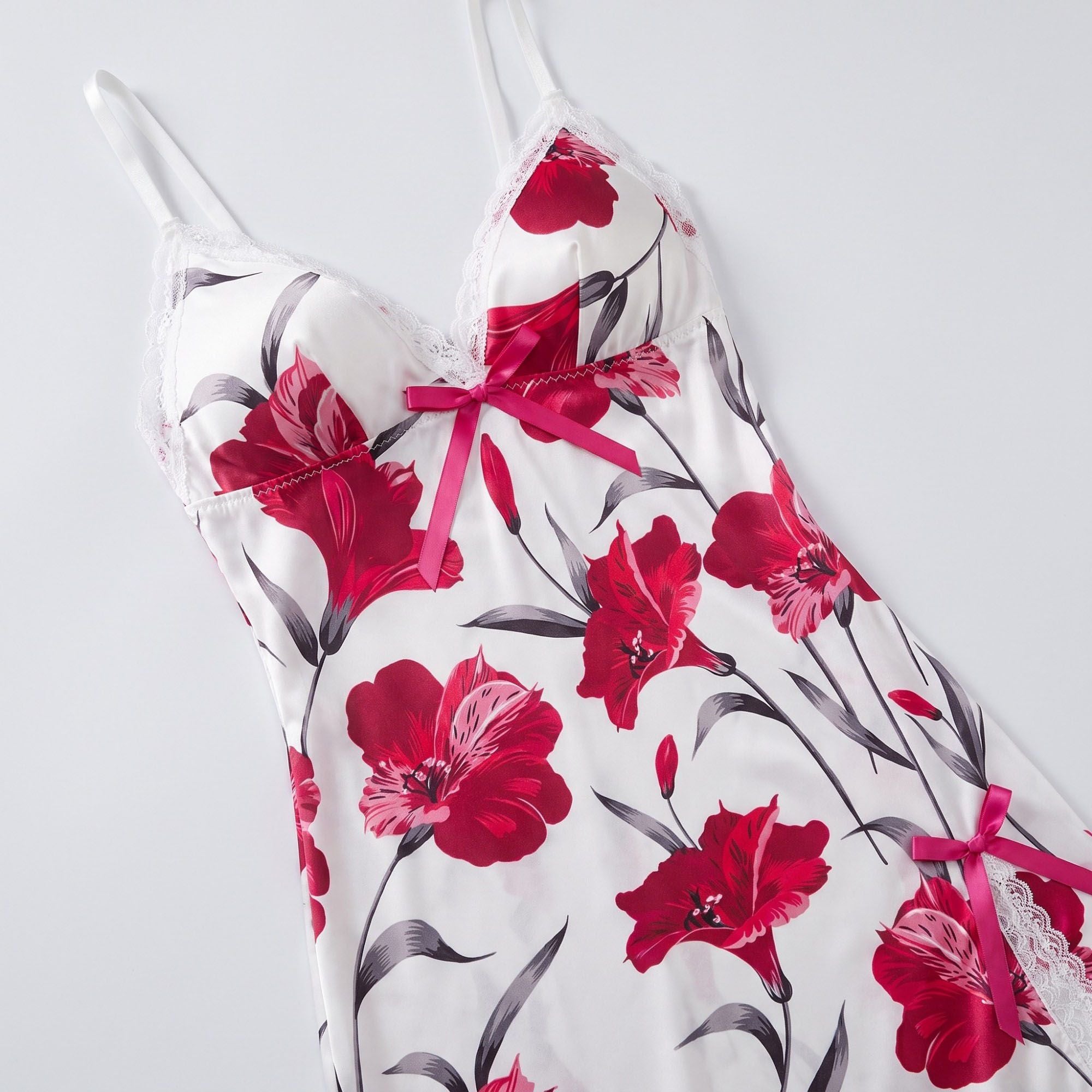 Floral Satin Lace Chemise Nightgown
