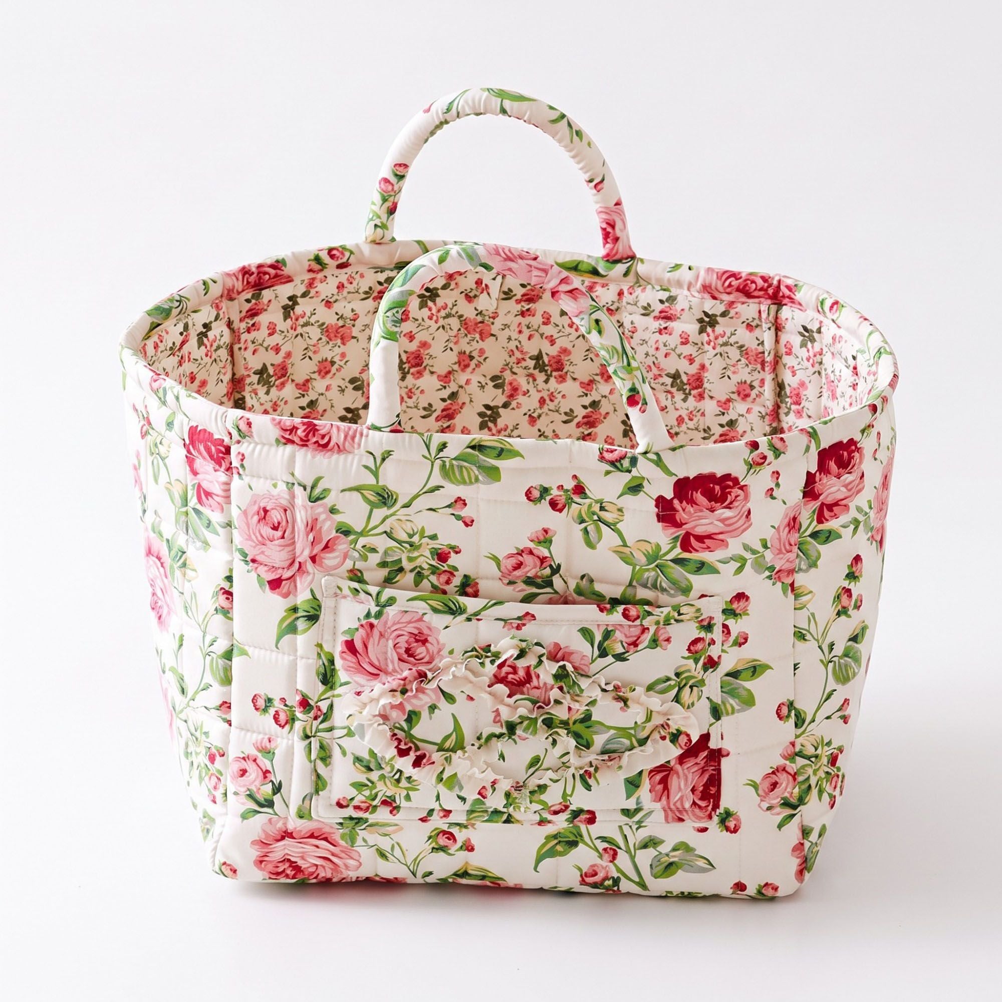Cesta de Almacenamiento Floral Acolchada con Asas y Bolsillo Frontal