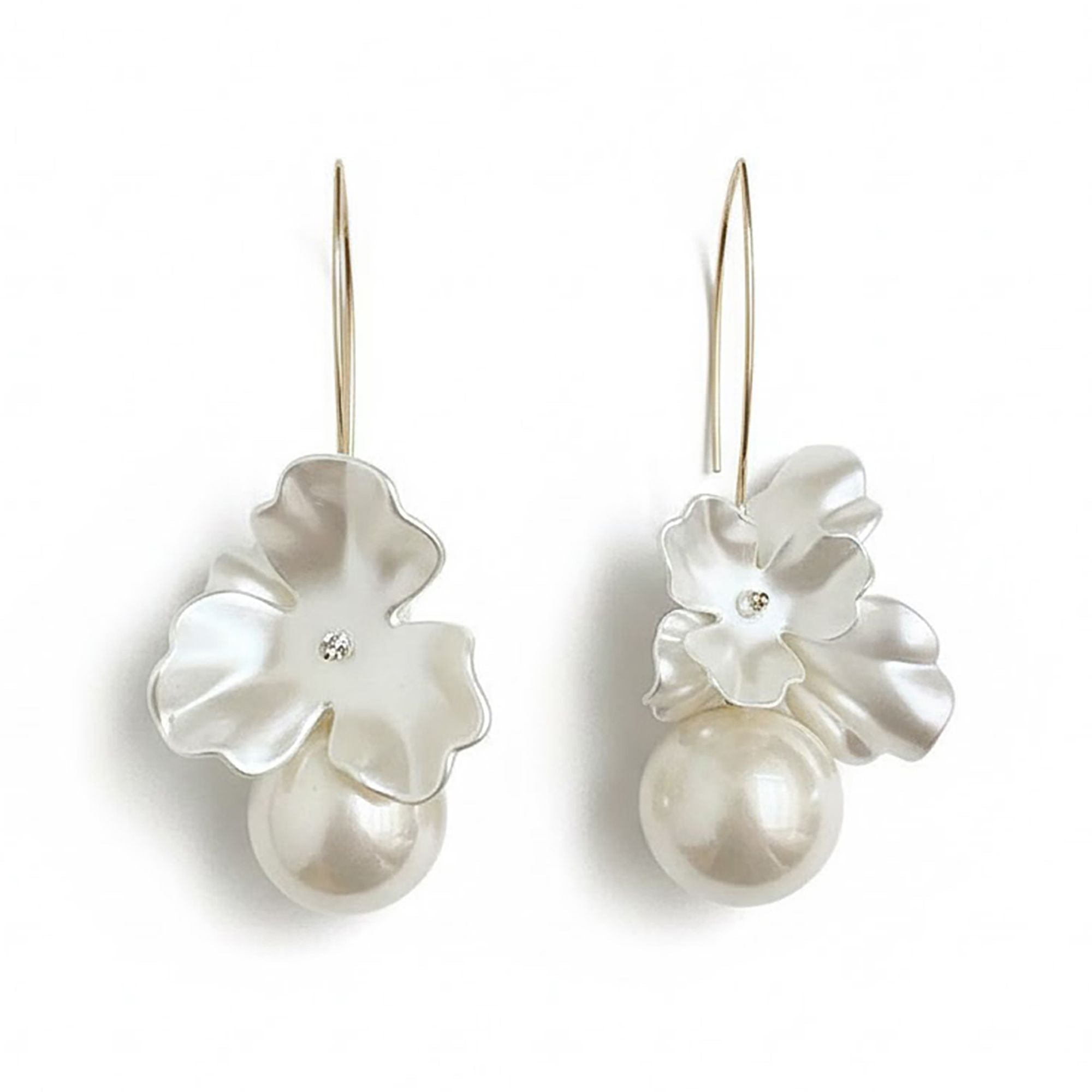 Women's Floral Drop Earrings with Sculpted Petal Design and Pearl Accent