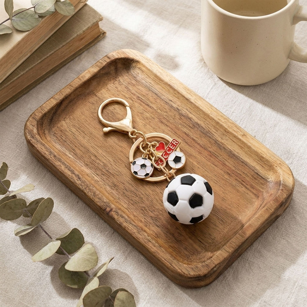 2 Pack Sports Ball Keychains with Gold Tone Clip Ring and Charm Accents
