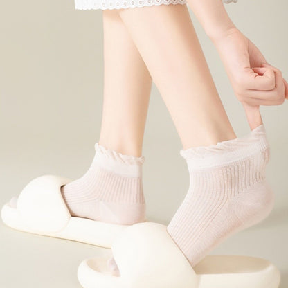 Anna-Kaci Women's Ribbed Ankle Socks with Soft Ruffle Cuff Stretch Knit Fabric for Everyday Comfort 3-Pack