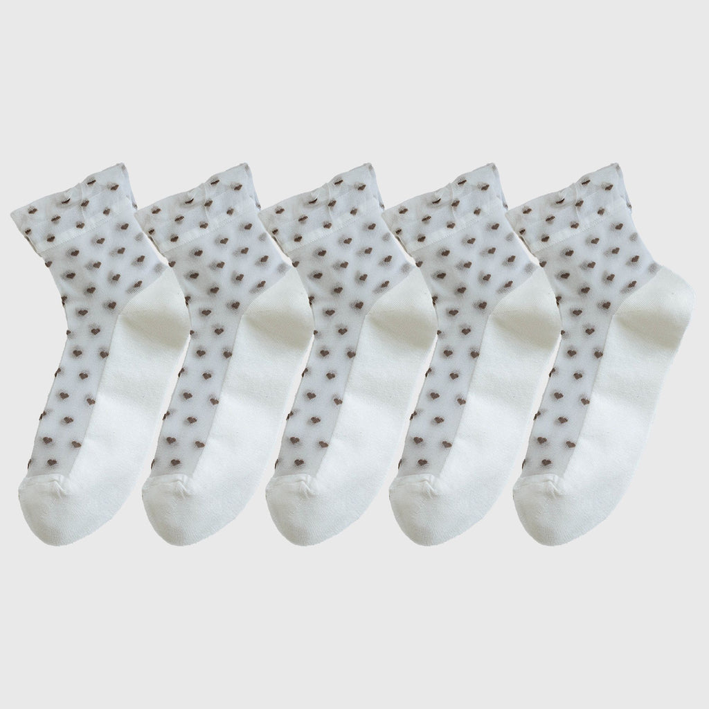 Anna-Kaci Women’s Sheer Crew Socks 5-Pack with Heart Pattern – Everyday Comfort Fit  Description: