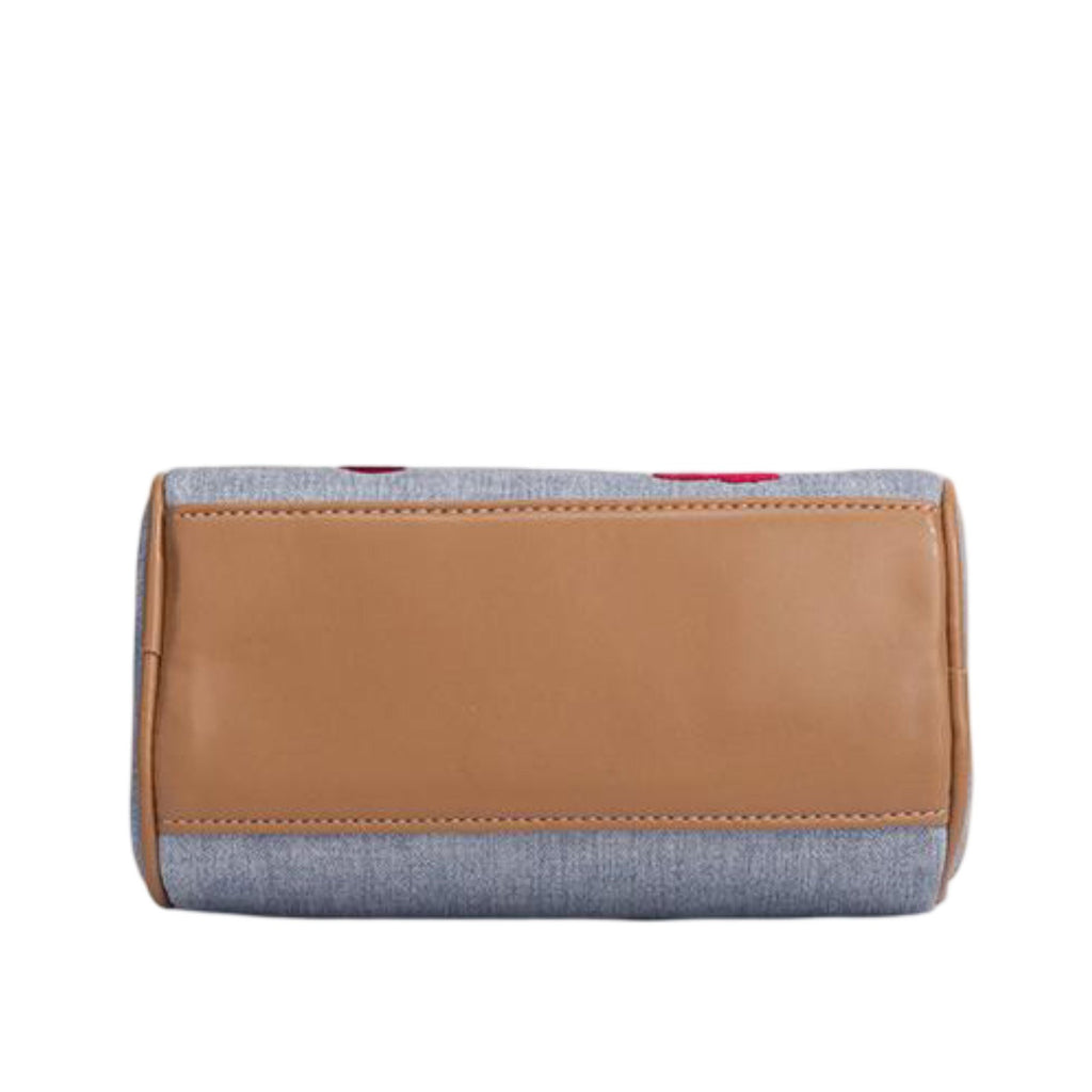 Denim Cherry Boston Handbag with Top Handles
