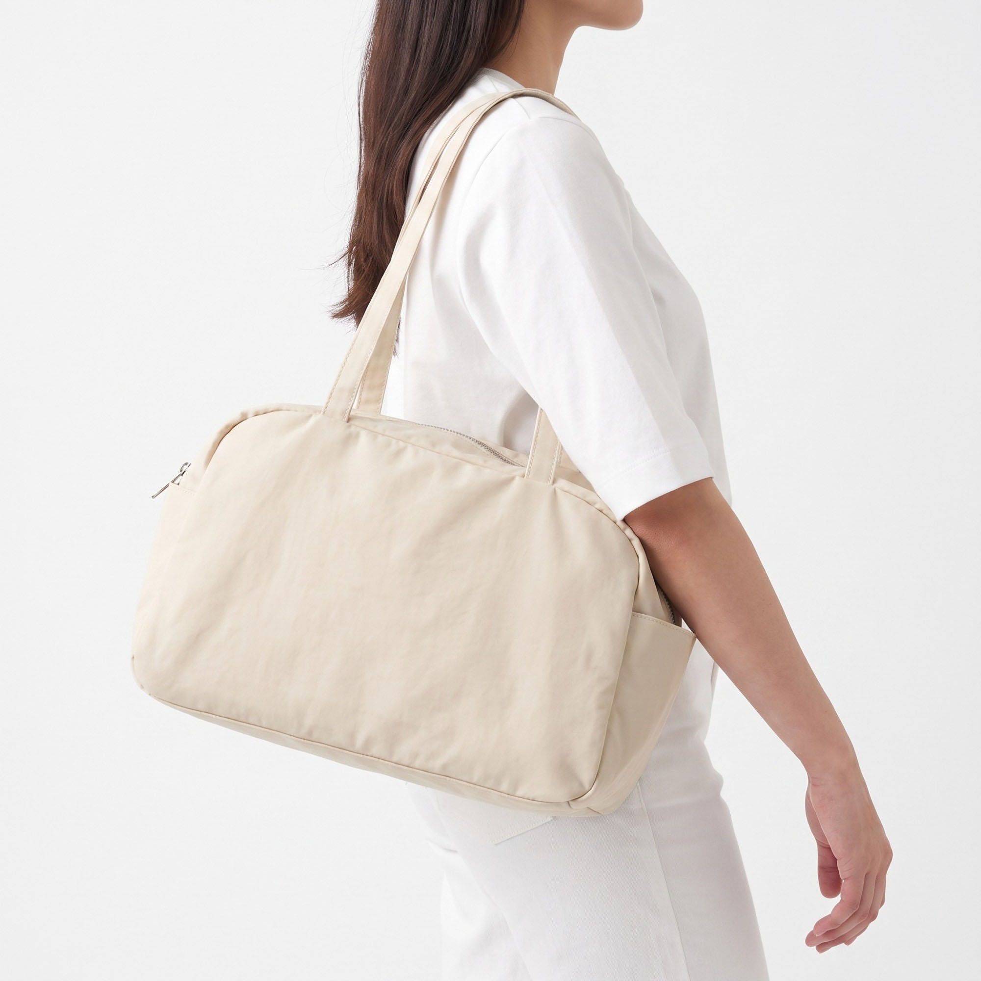 Lightweight Shoulder Tote Bag with Top Zipper and Exterior Side Pockets 12x8x3.5in