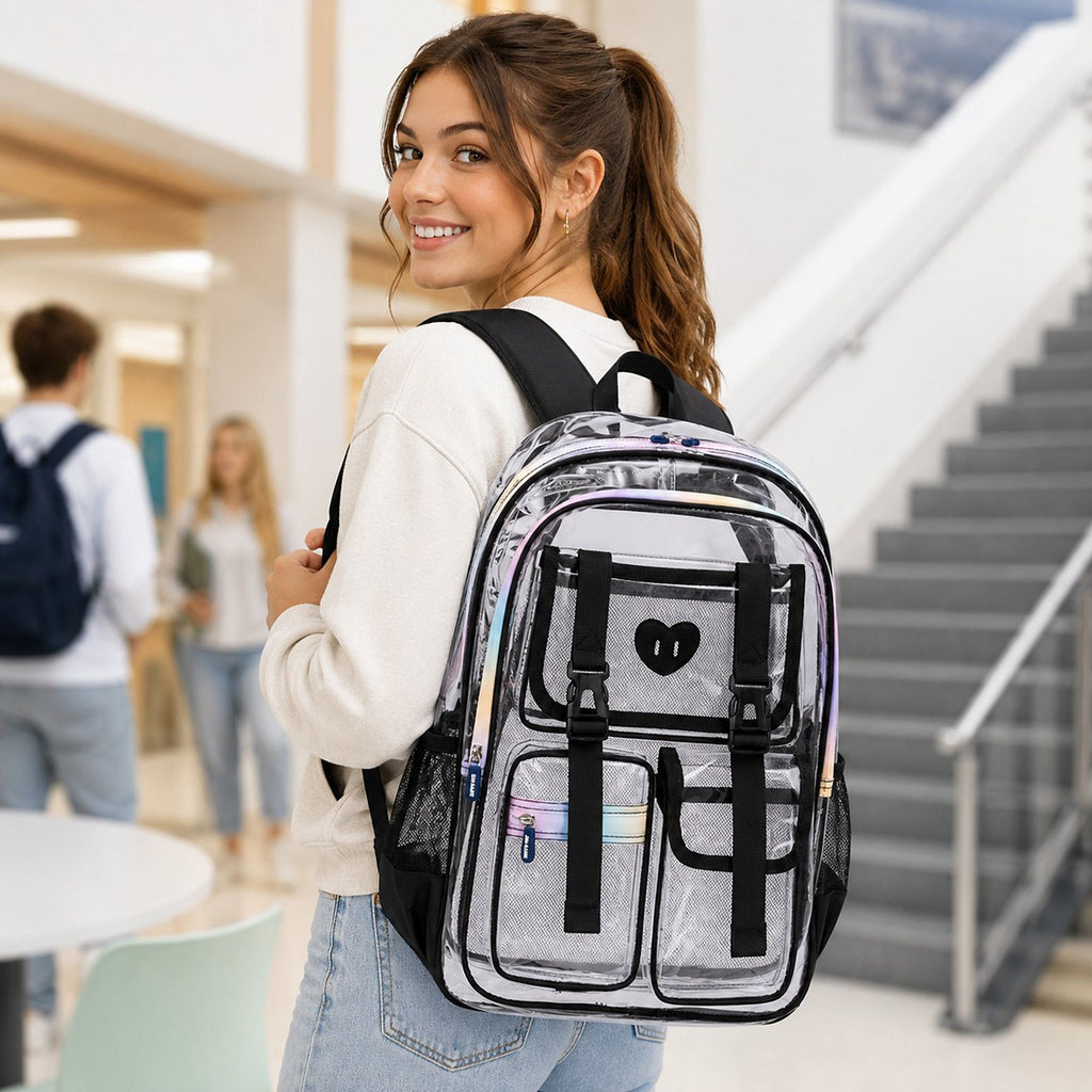 Clear Backpack with Multiple Pockets and Padded Straps
