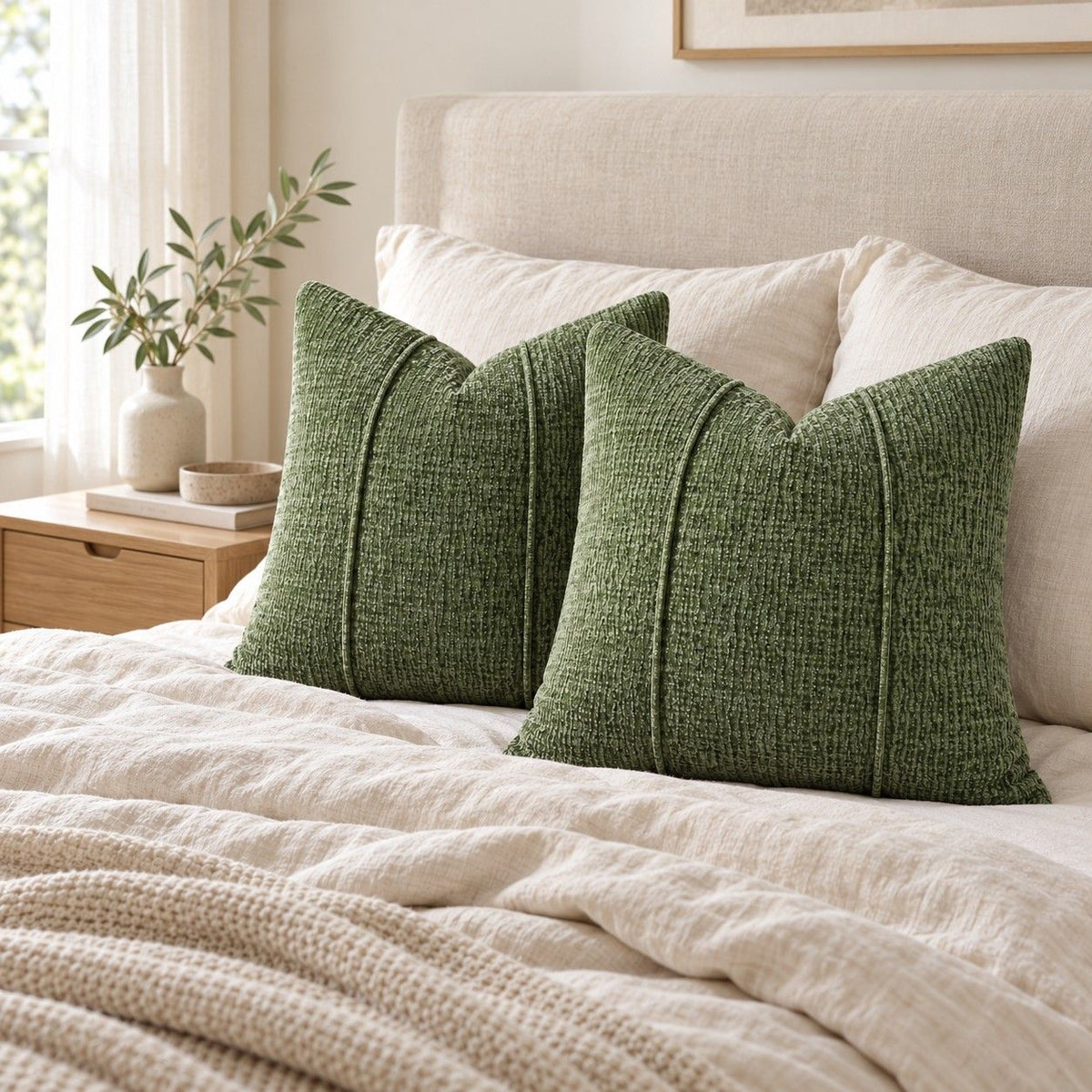 2 Pack Solid Textured Throw Pillow Covers 18 x 18 Inch with Hidden Zipper