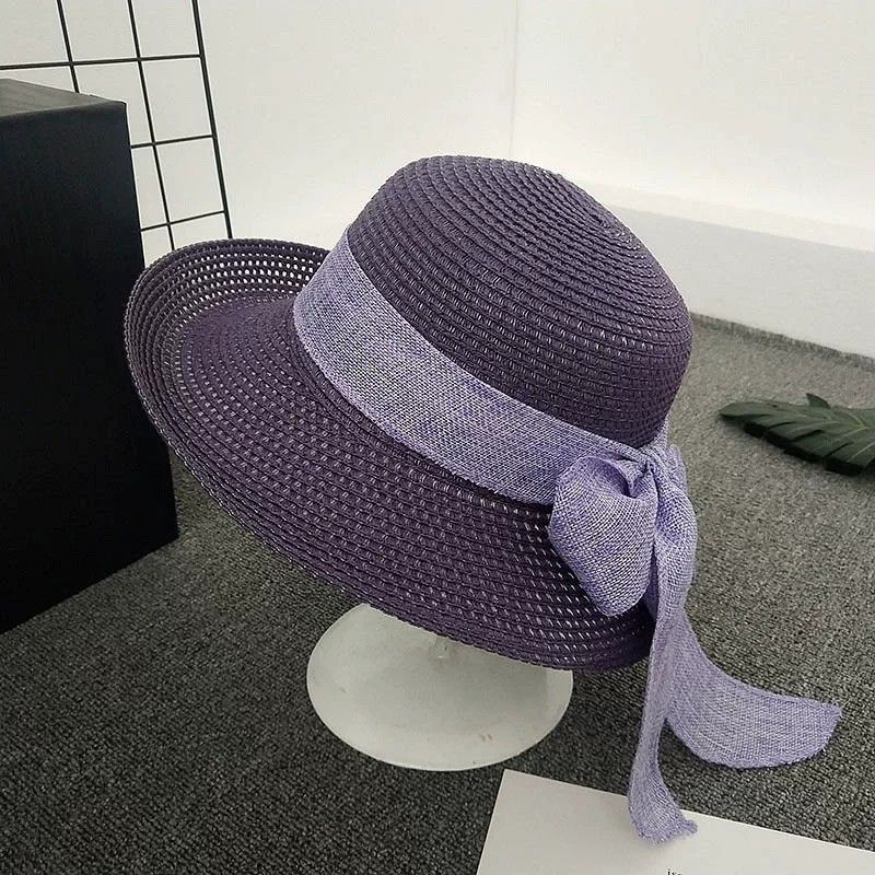 Anna-Kaci Women Straw Sun Hat Wide Brim Woven Beach Hat Bow Tie Detail Breathable Summer Hat