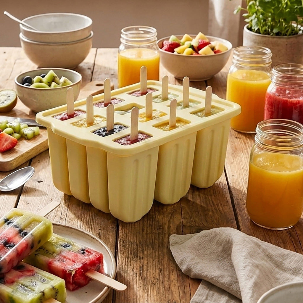 12-Cavity Popsicle Mold - Homemade Ice Pop Maker with Lid