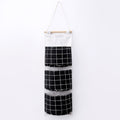 Hanging Wall Organizer with Three Pockets and Black Grid Pattern 22.5x7.8 in