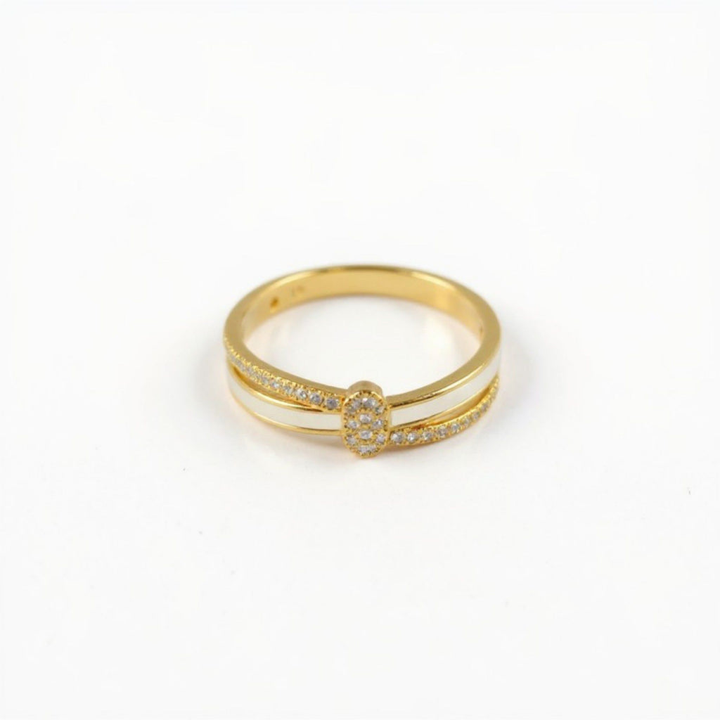 Women's Double Band Ring with Oval Center Pave Detailing and Minimalist Design